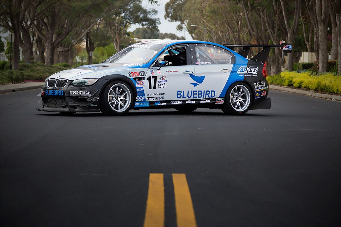White BMW E90 Sedan M3 with 18" FL-5 Apex wheels in Race Silver