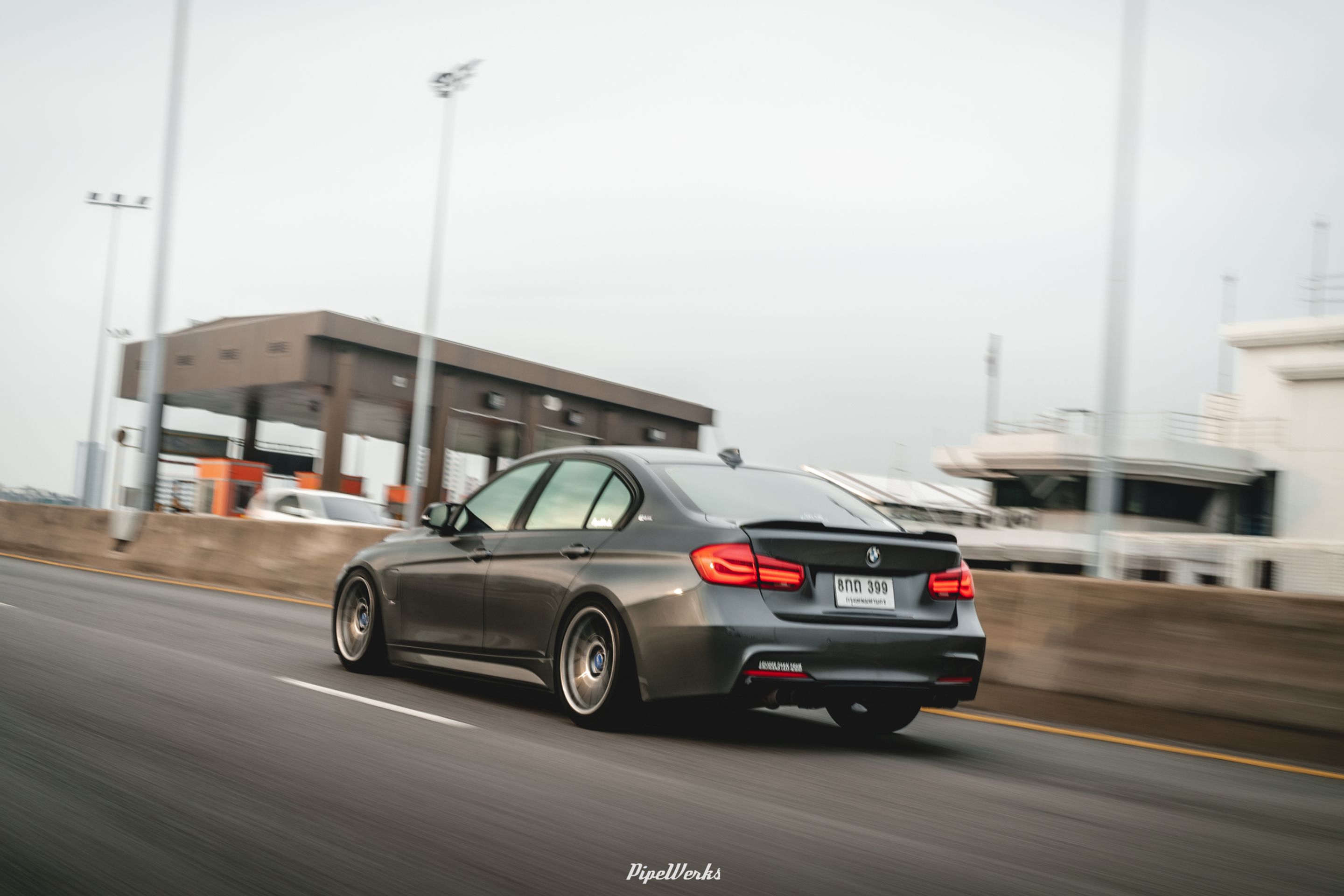 Grey BMW F30 Sedan 3 Series with 18" ARC-8 Apex wheels in Hyper Black