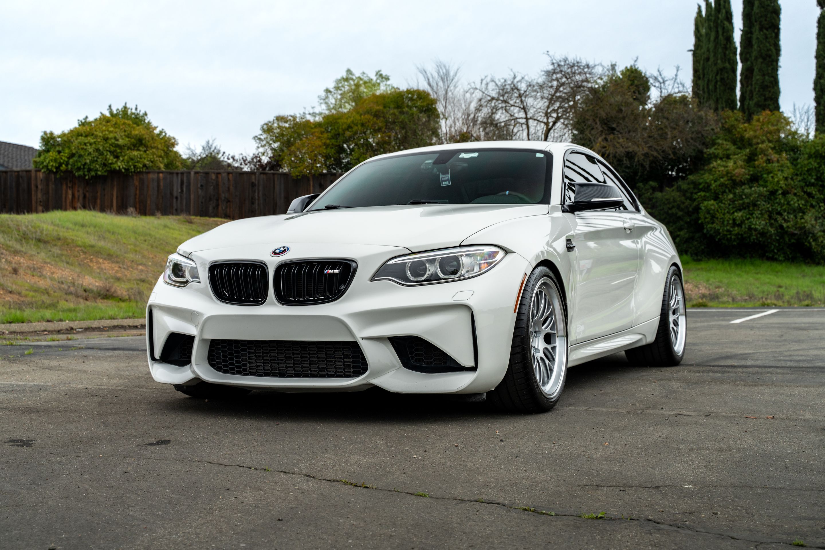 White BMW F87 M2 with 19" ML-10RT Apex wheels in Machined Lip Race Silver