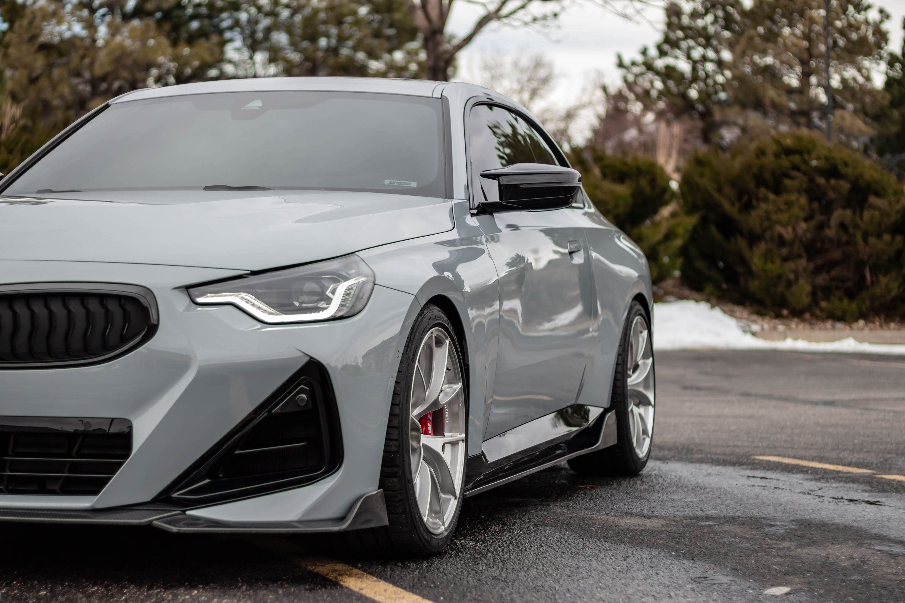 Grey BMW G42 2 Series with 19" VS-5RS Apex wheels in Brushed Clear