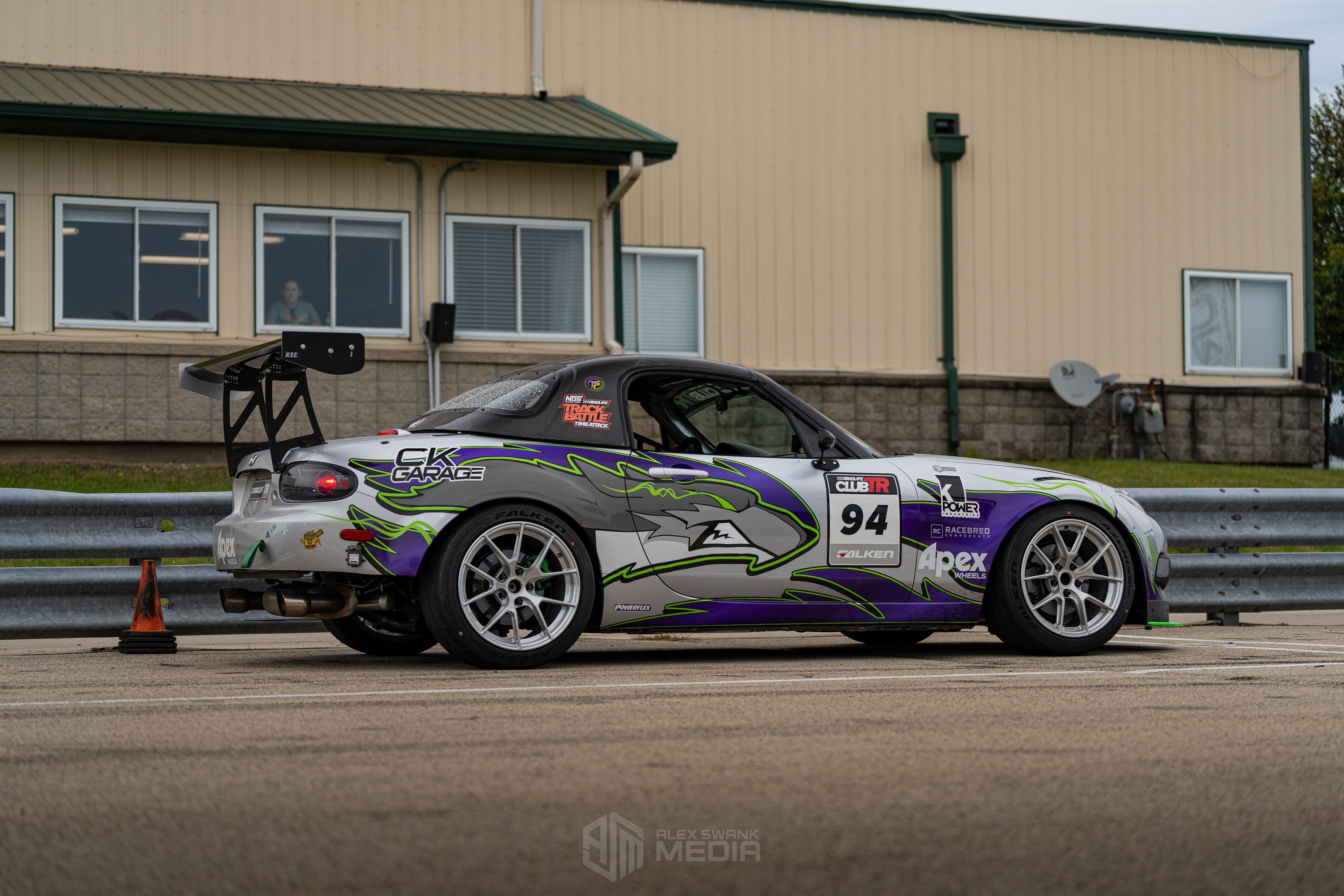 Silver Mazda NC MX-5 Miata with 17" VS-5RS Apex wheels in Brushed Clear