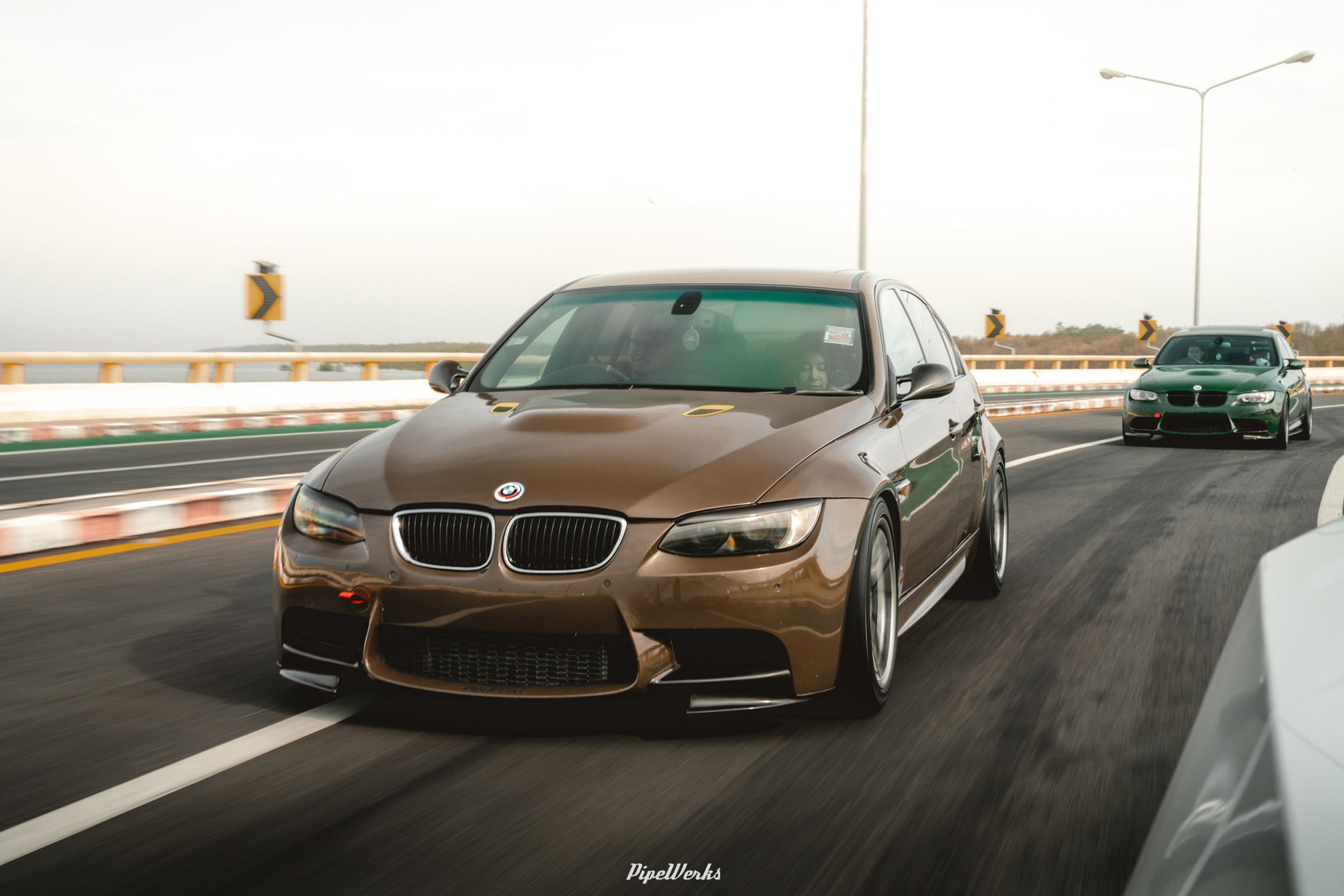 Brown BMW E90 Sedan 3 Series with 18" ARC-8 Apex wheels in Hyper Black