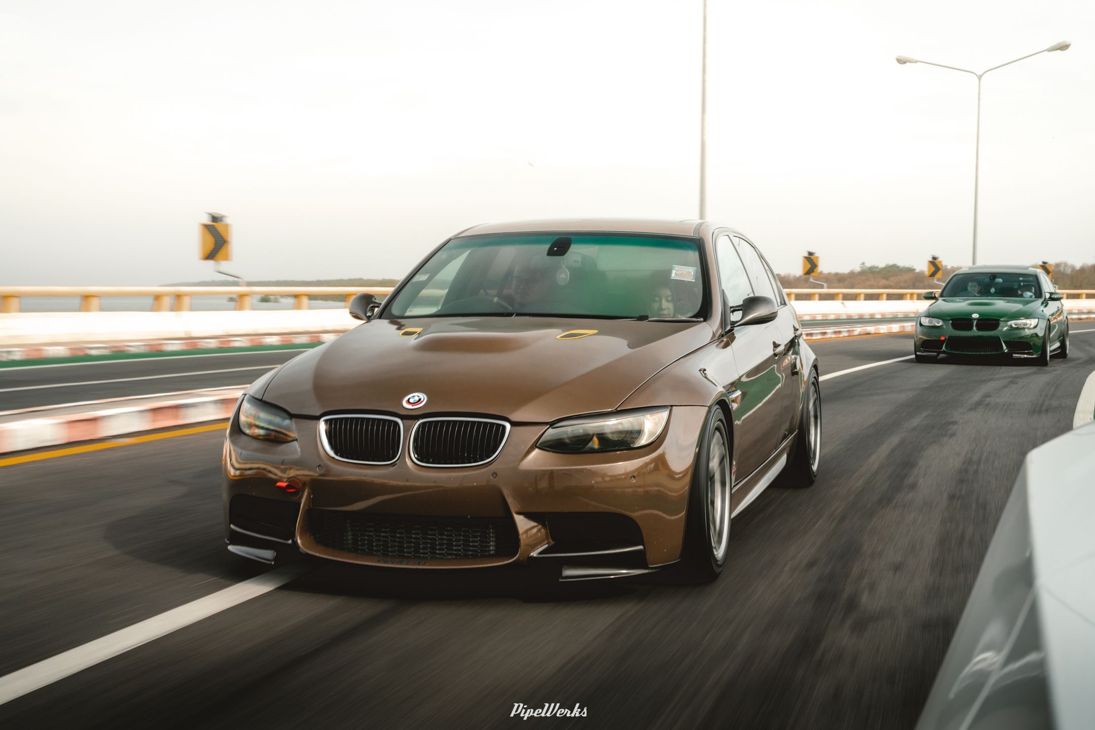 Brown BMW E90 Sedan 3 Series with 18" ARC-8 Apex wheels in Hyper Black