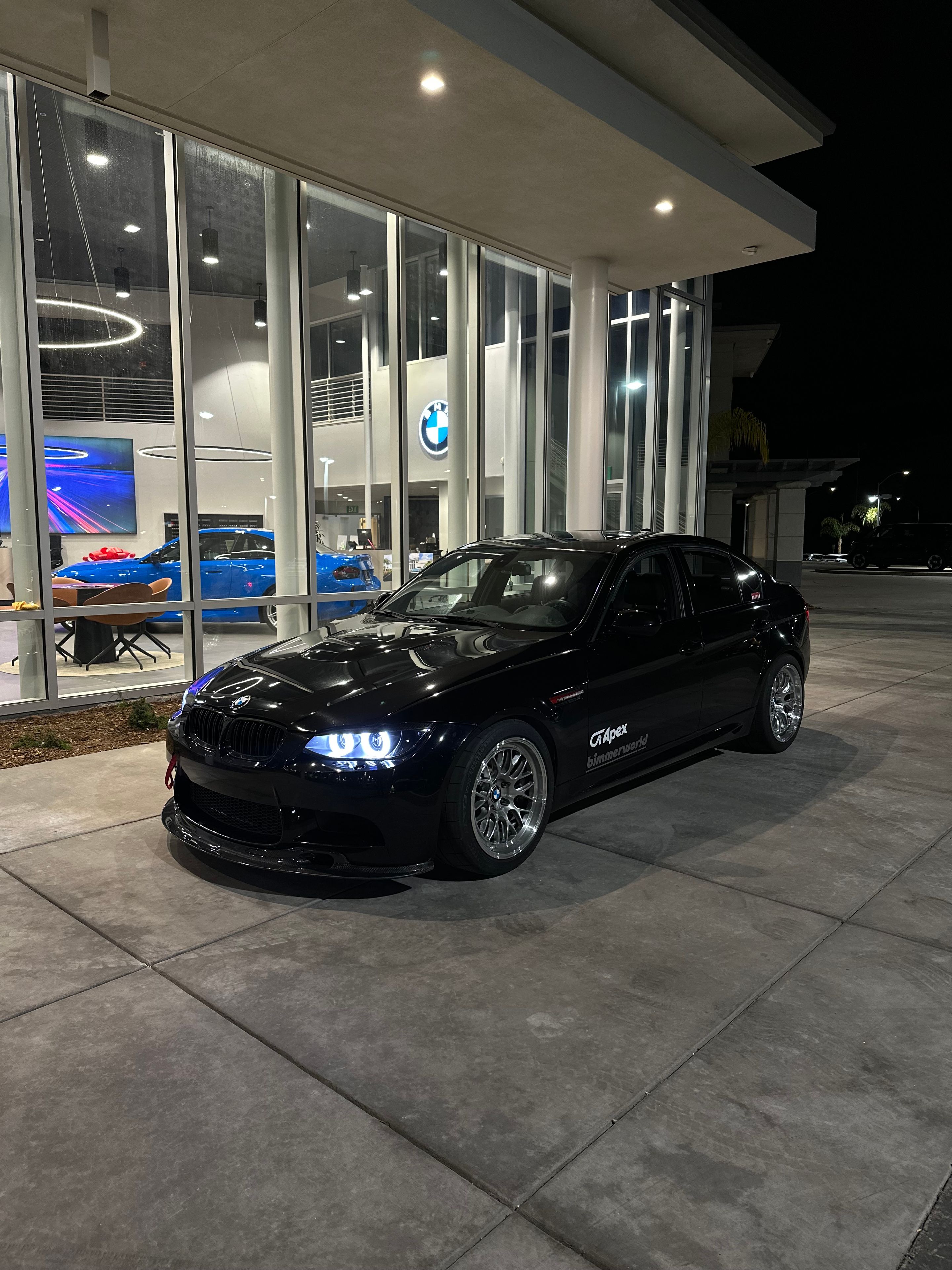 Black BMW E92 Coupe M3 with 18" ML-10RT Apex wheels in Machined Lip Brushed Clear