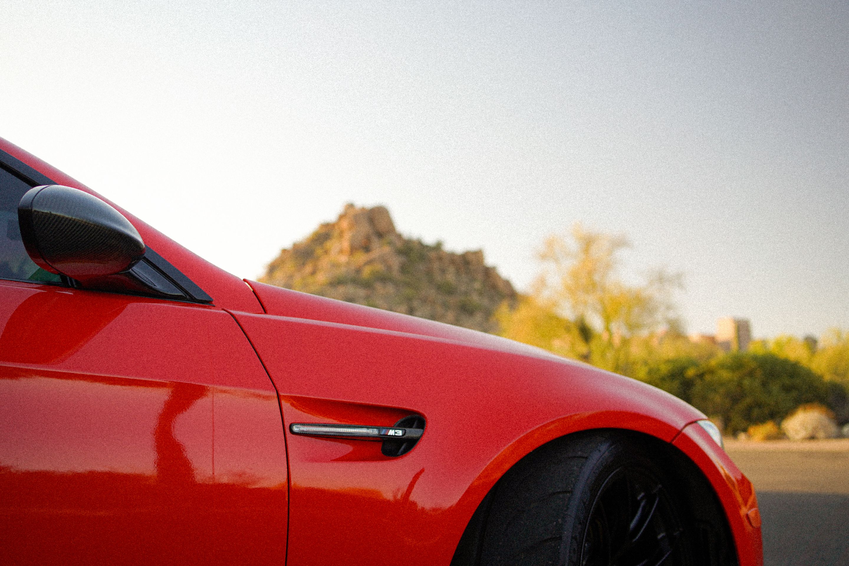 Red BMW E92 Coupe M3 with 18" VS-5RS Apex wheels in Satin Black