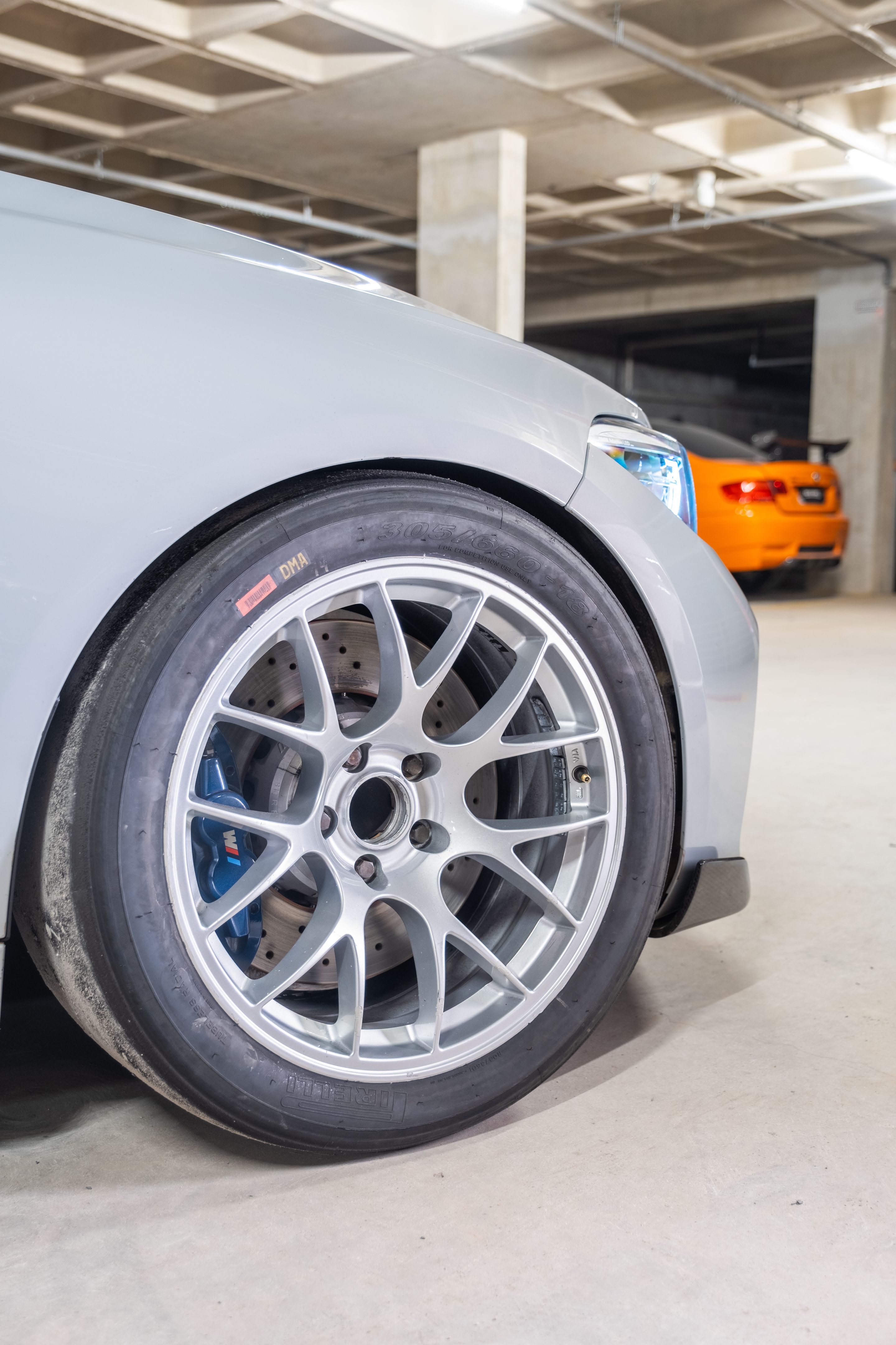 Grey BMW F87 M2 with 18" EC-7 Apex wheels in Race Silver