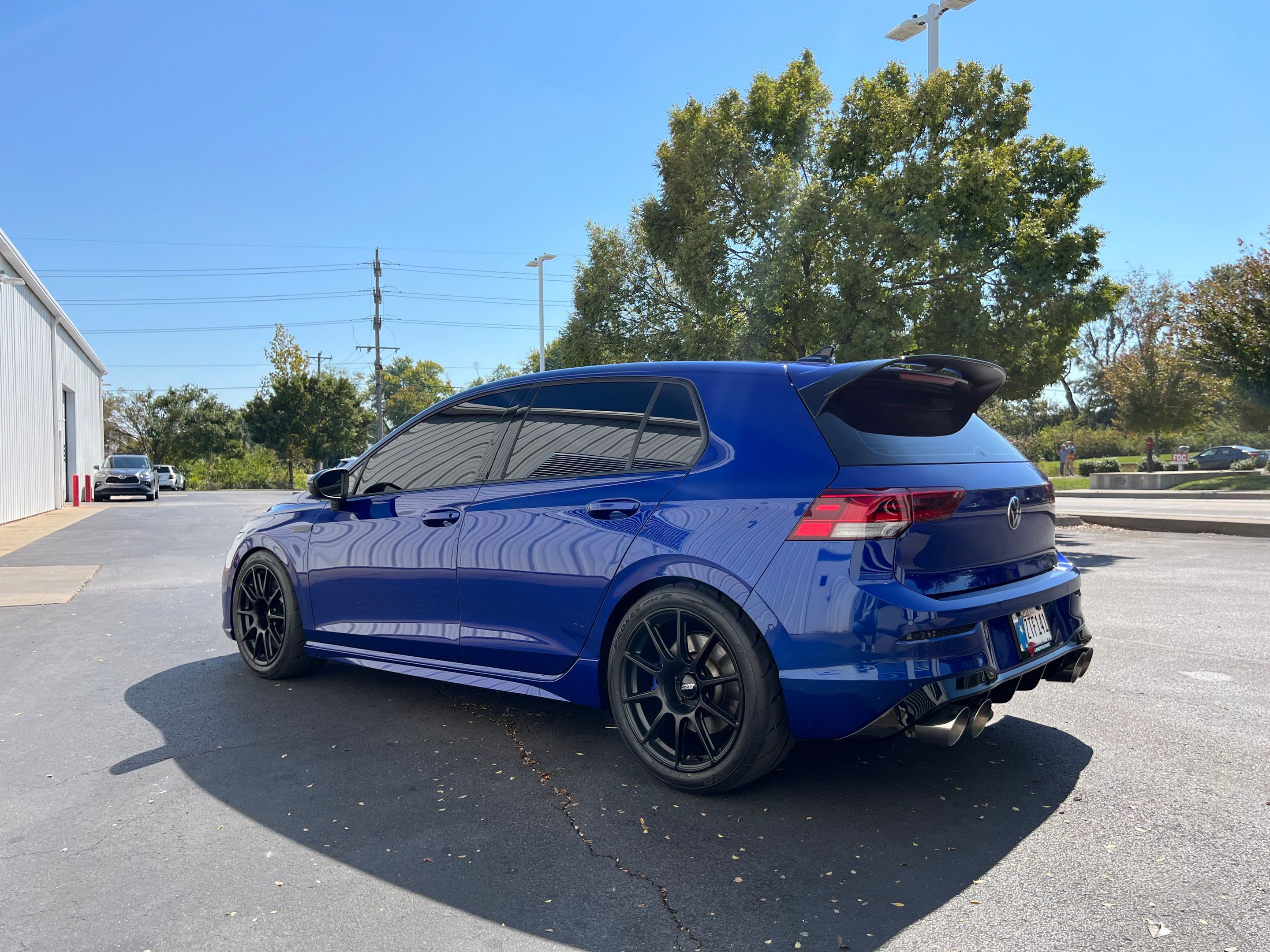 Blue VW MK8 Golf R with 18" SM-10 Apex wheels in Satin Black