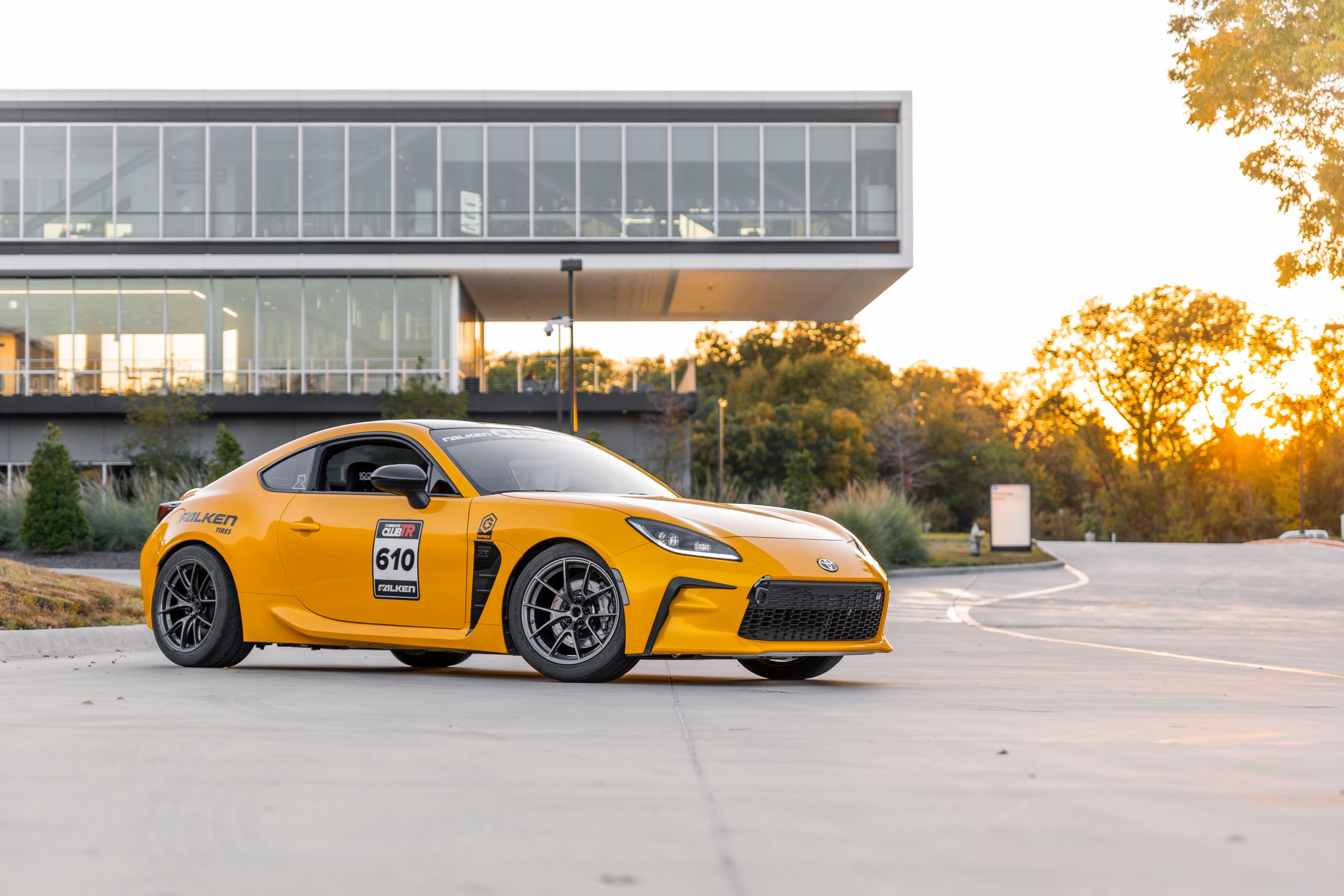 Yellow Toyota GR86 with 17" VS-5RS Apex wheels in Anthracite