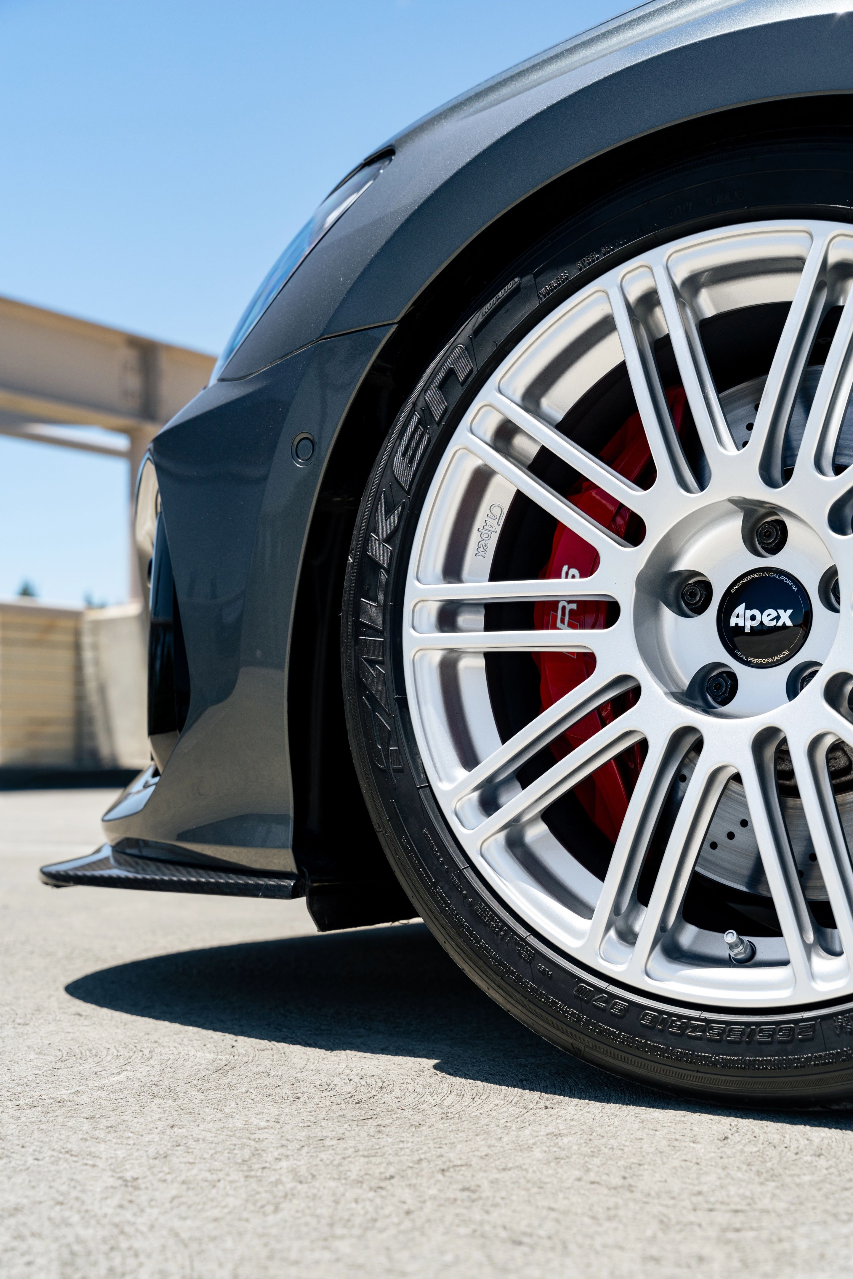 Grey Audi 8Y RS 3 with 18" TC-10RT Apex wheels in Race Silver