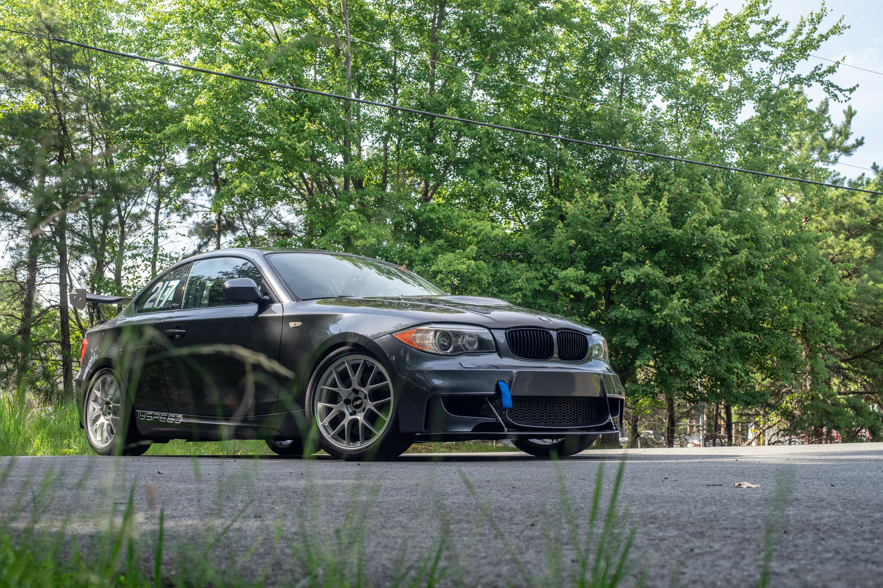 Grey BMW E82 Coupe 1 Series with 18" EC-7 Apex wheels in Race Silver