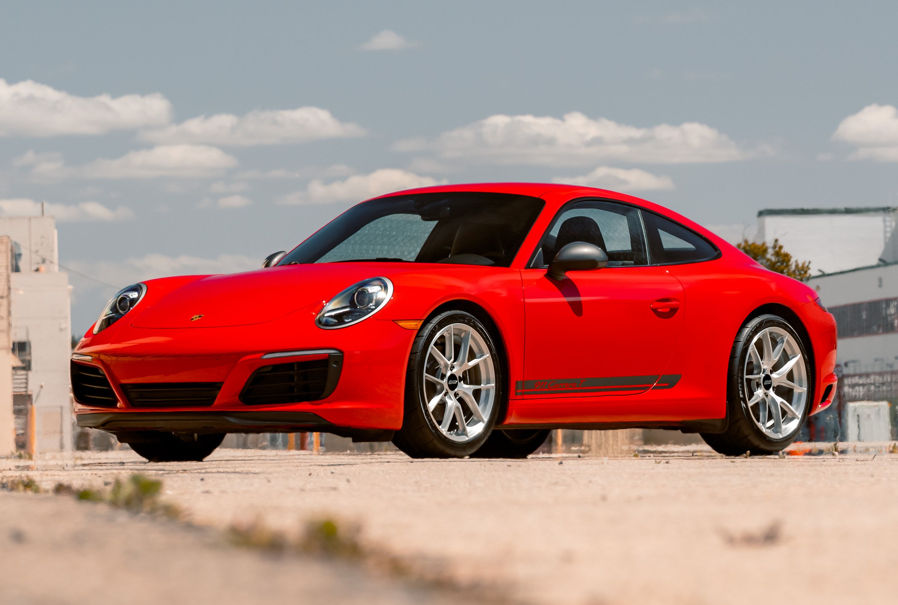 Red Porsche 911 991.2 Carrera T with 19" VS-5RS Apex wheels in Brushed Clear