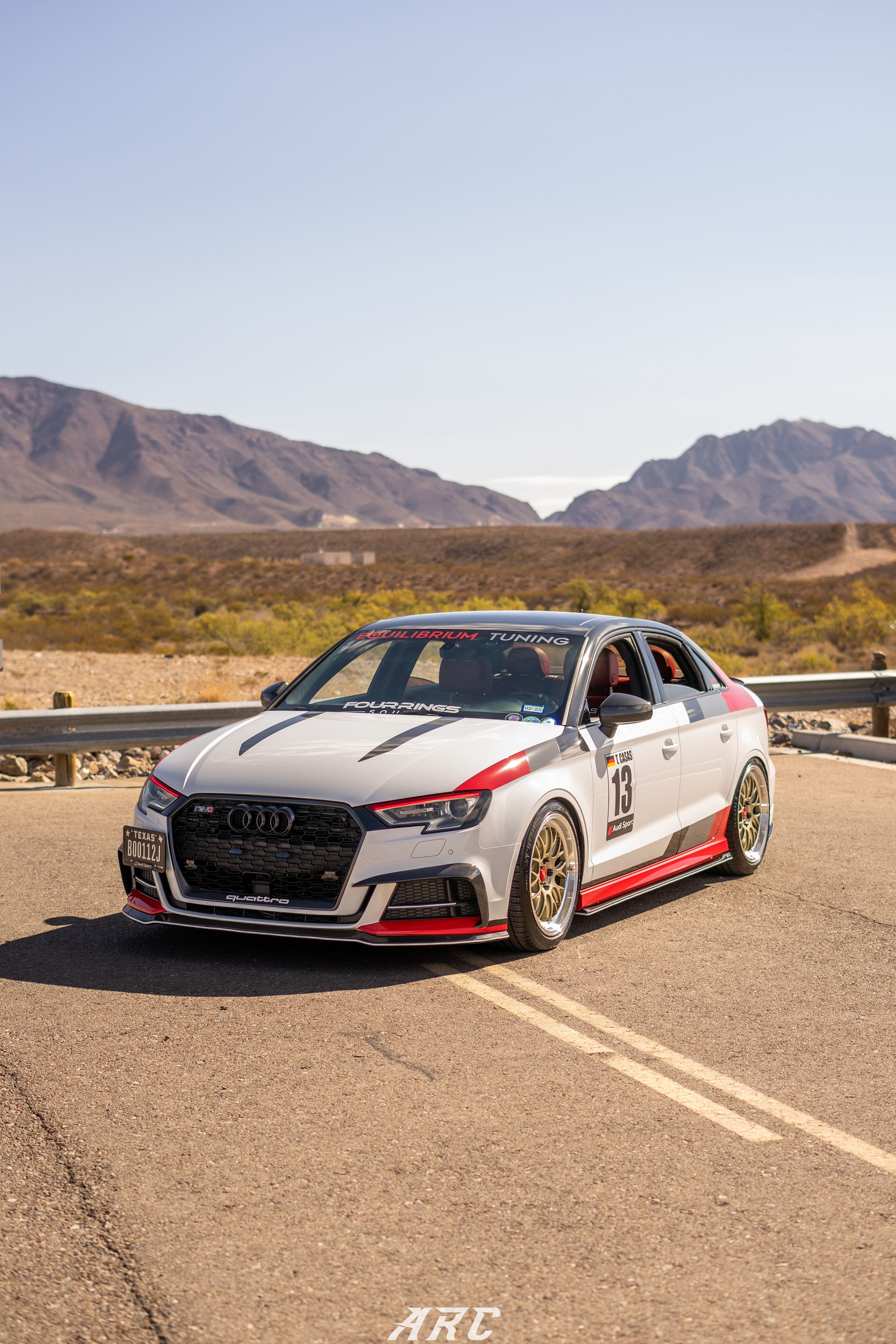 Race Livery Audi 8V A3 with 18" ML-10RT Apex wheels in Machined Lip Gloss Motorsport Gold