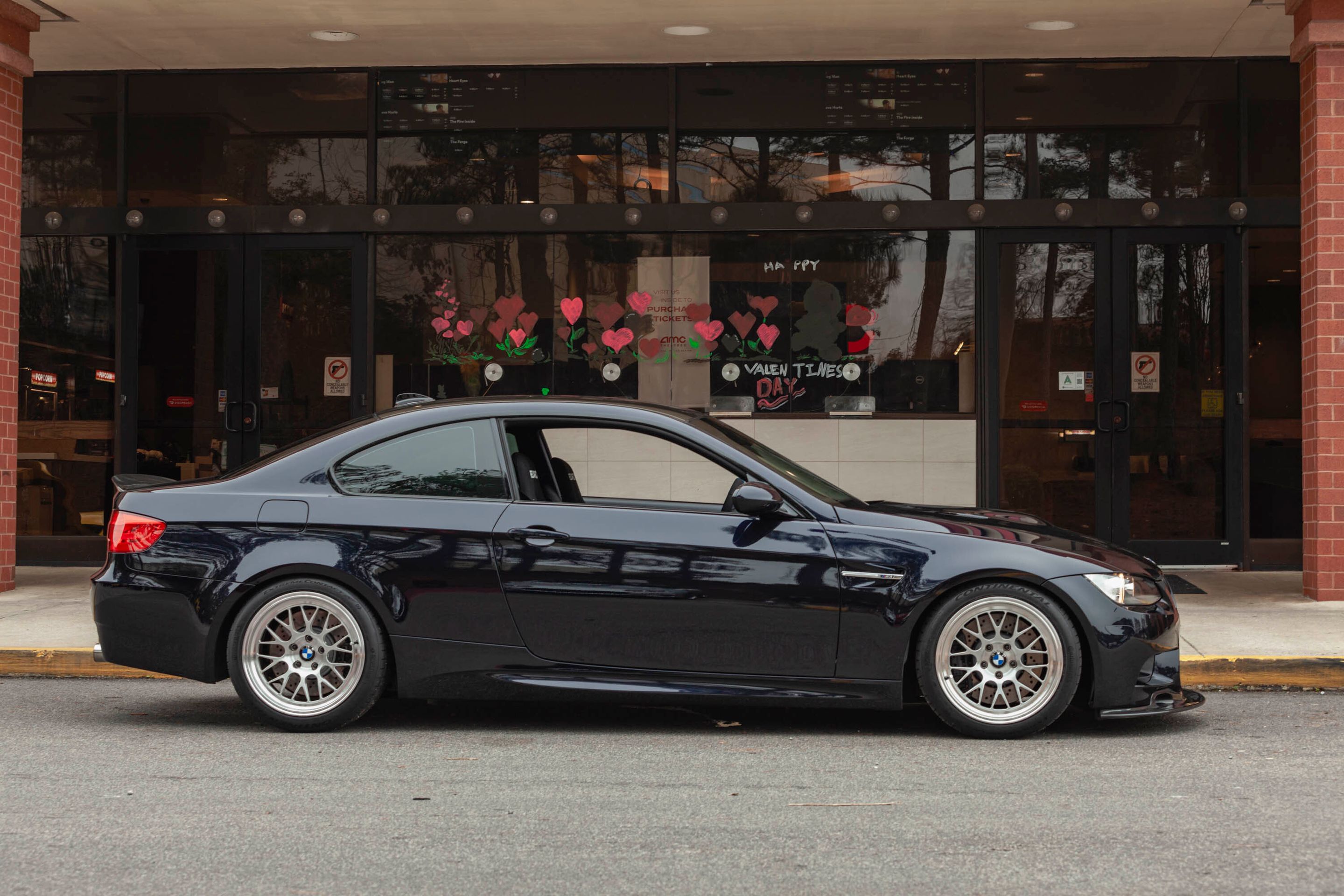 Black BMW E92 Coupe M3 with 18" ML-10RT Apex wheels in Machined Lip Brushed Clear