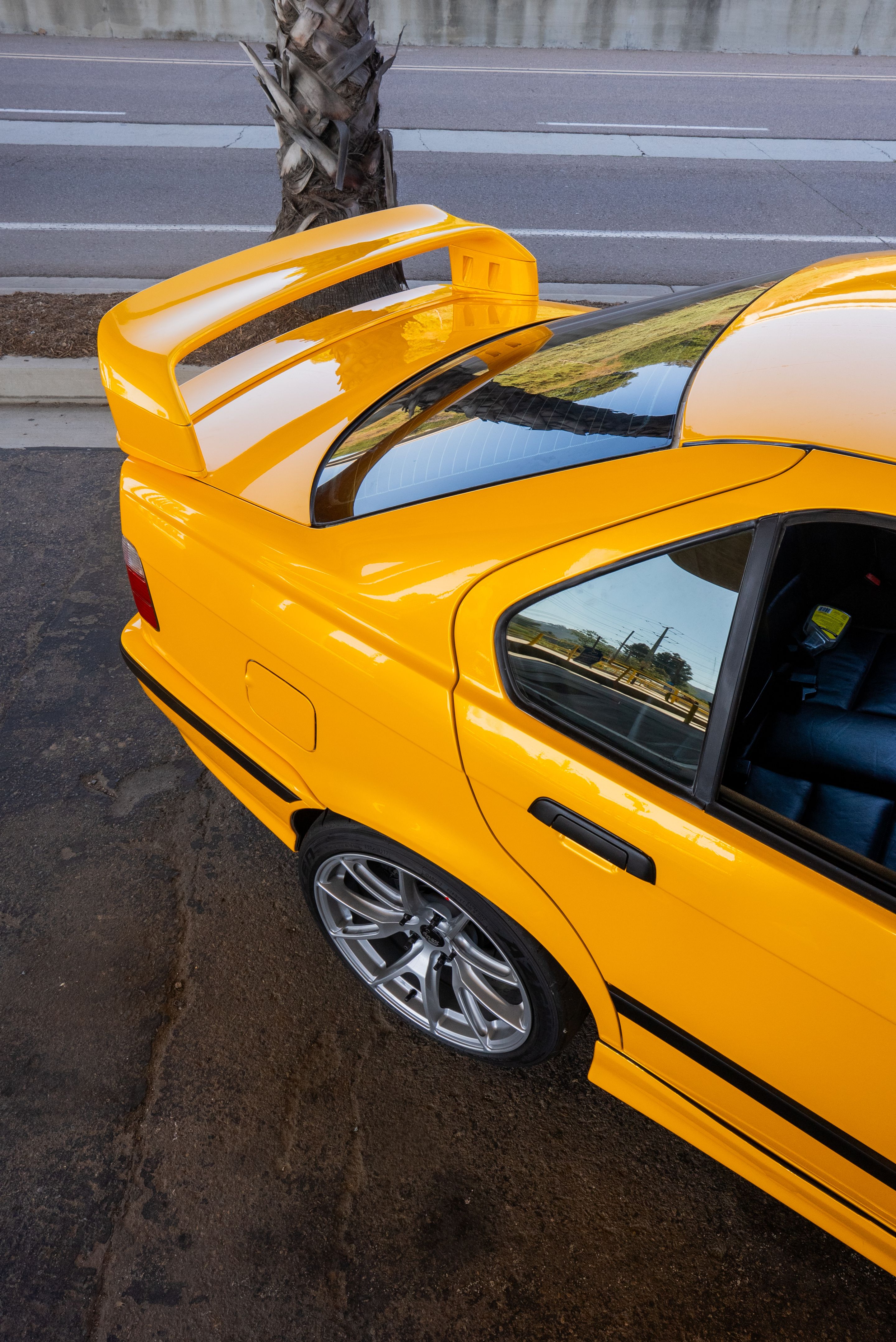 Yellow BMW E36 M3 with 18" VS-5 Apex wheels in Race Silver