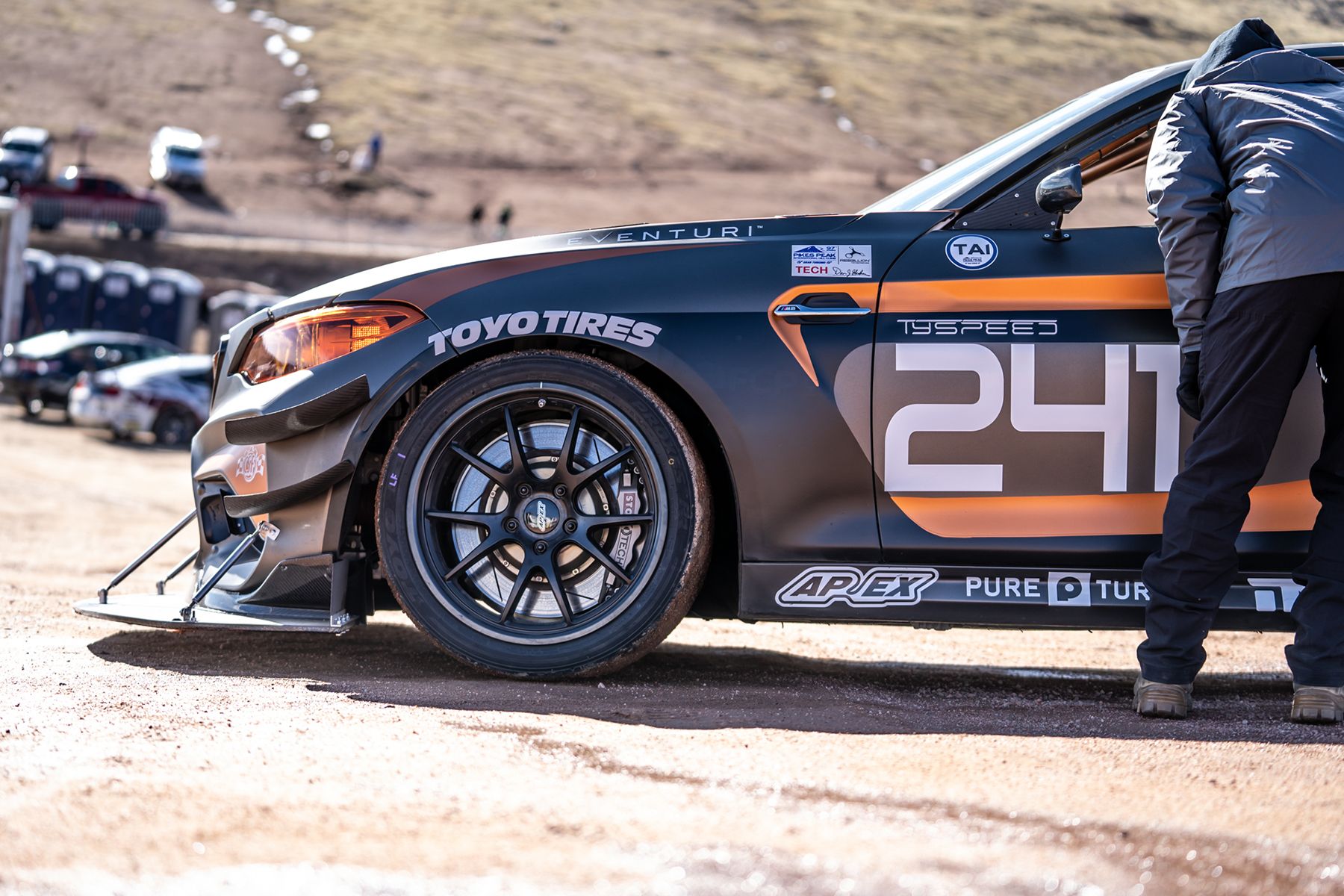 Grey BMW F87 M2 with 18" FL-5 Apex wheels in Satin Black
