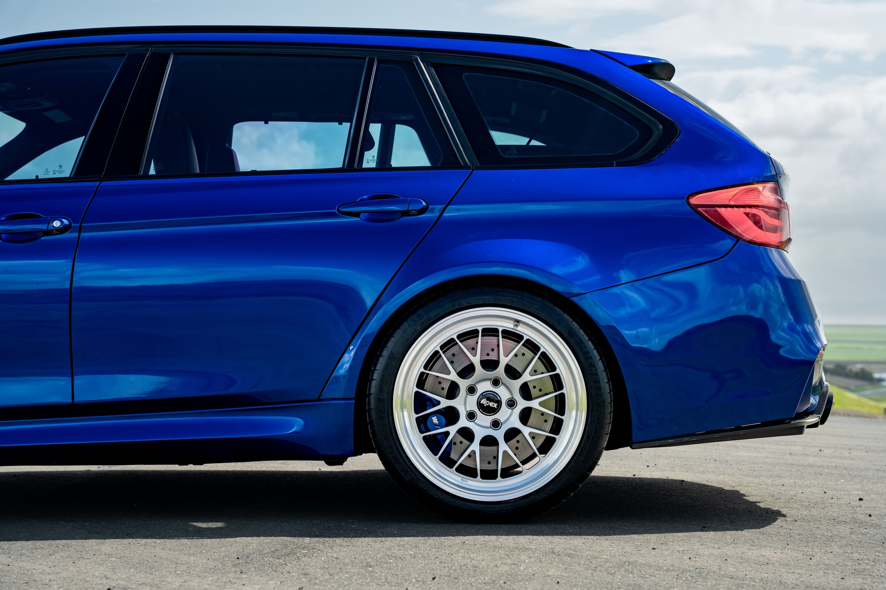 Blue BMW F80 M3 with 19" ML-10RT Apex wheels in Machined Lip Race Silver