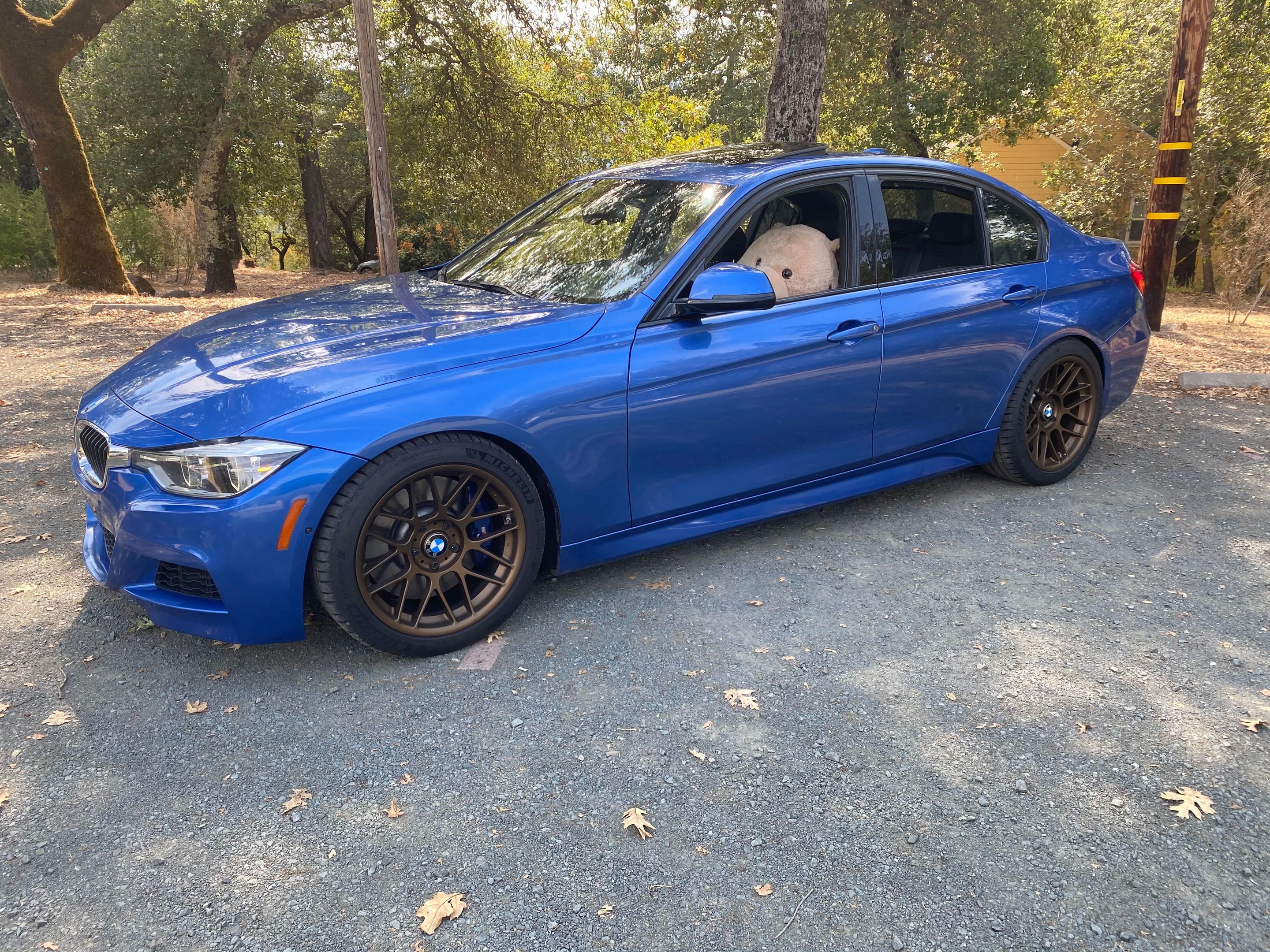 Blue BMW F30 Sedan 3 Series with 18" ARC-8 Apex wheels in Satin Bronze