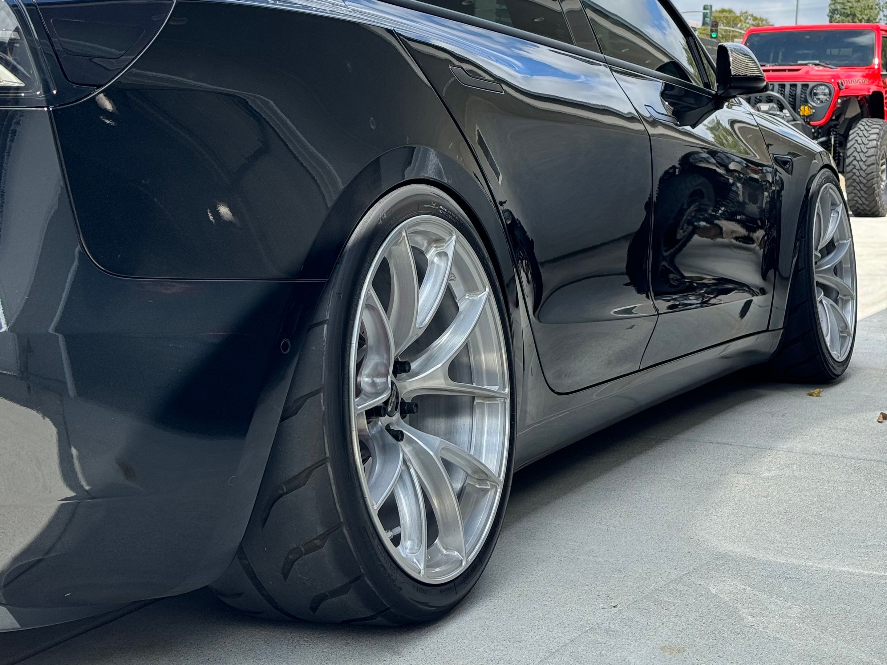Black Tesla Model 3 with 20" VS-5RS Apex wheels in Brushed Clear