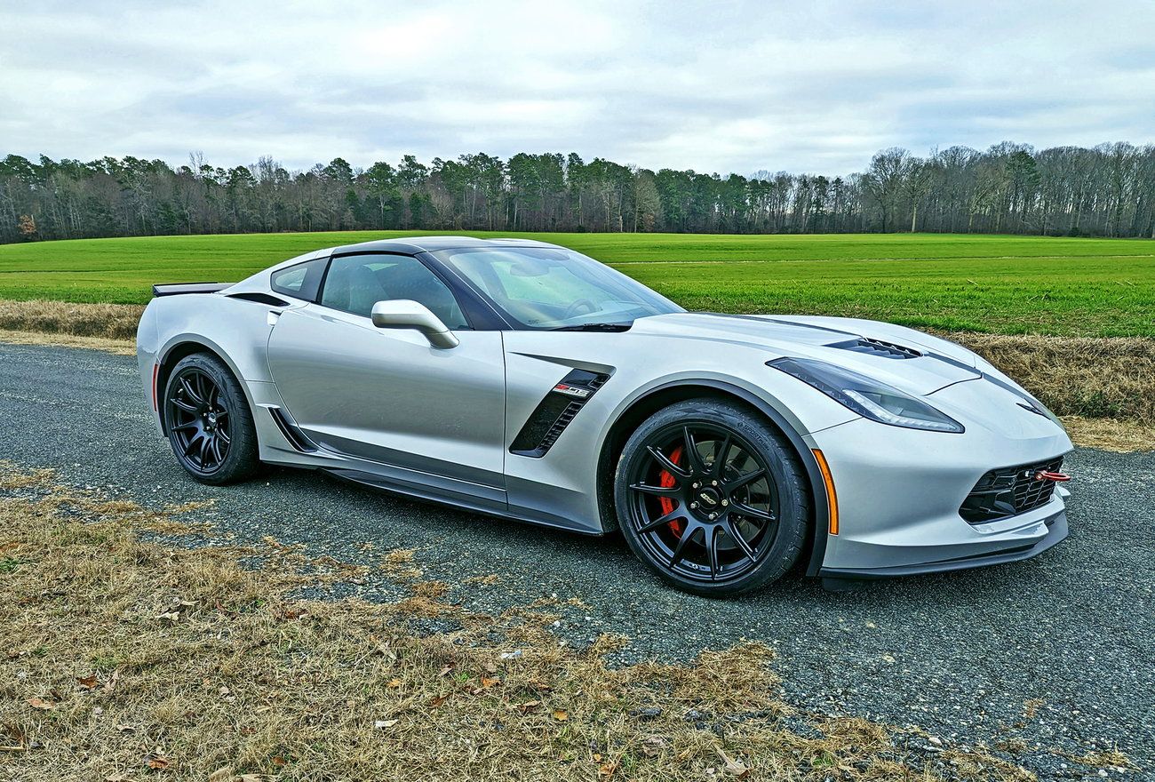 Silver Chevrolet C7 Corvette Z06 with 19" SM-10 Apex wheels in Satin Black