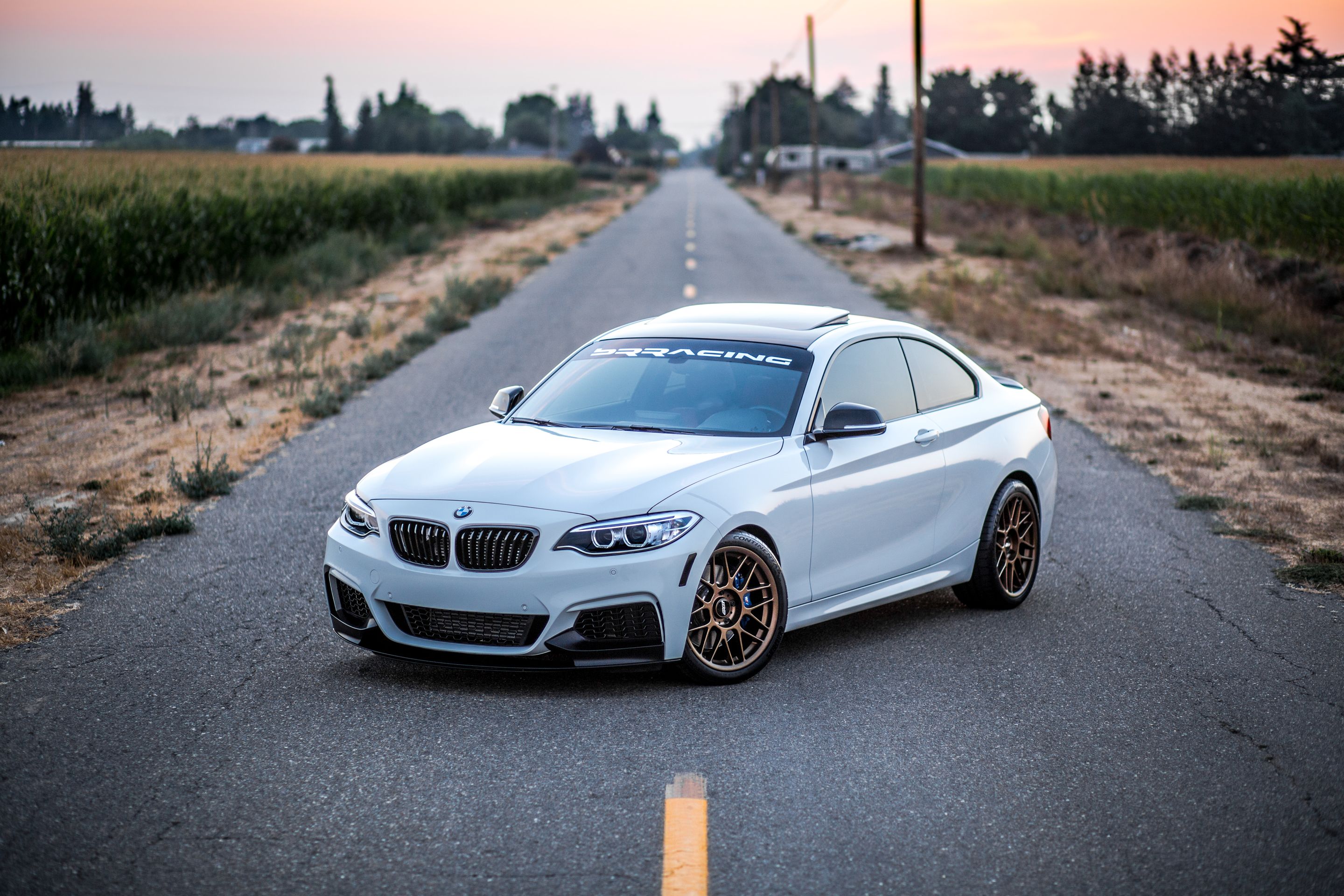 White BMW F22 Coupe 2 Series with 18" ARC-8 Apex wheels in Satin Bronze