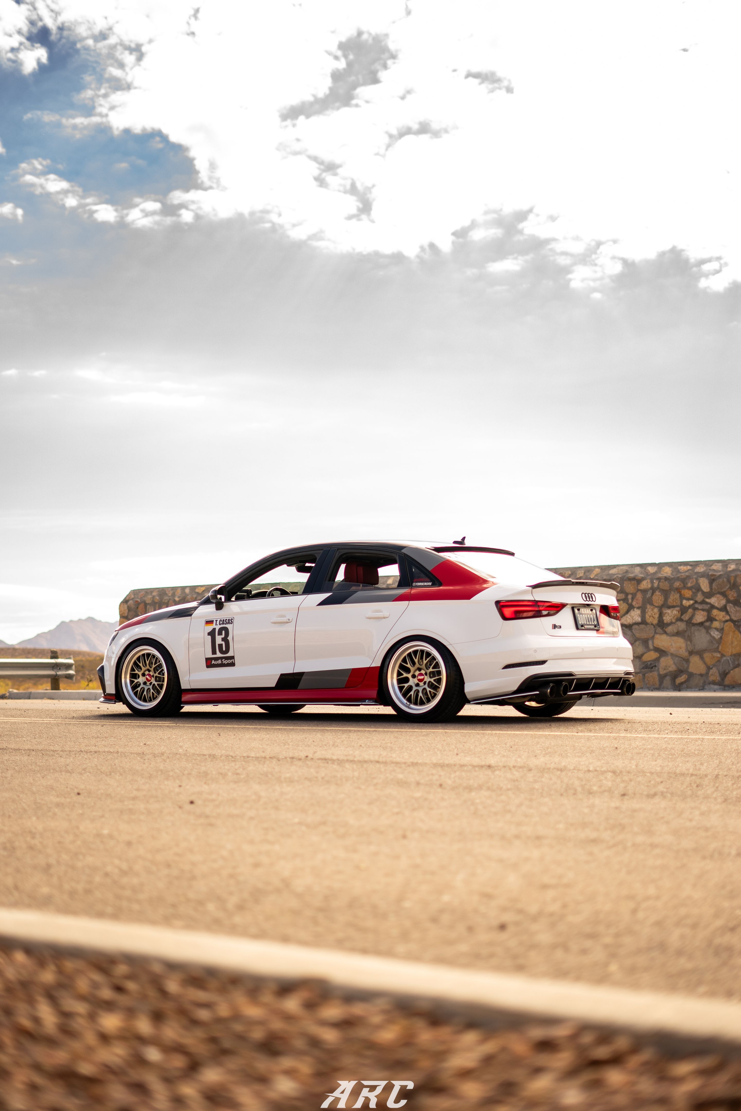 Race Livery Audi 8V A3 with 18" ML-10RT Apex wheels in Machined Lip Gloss Motorsport Gold