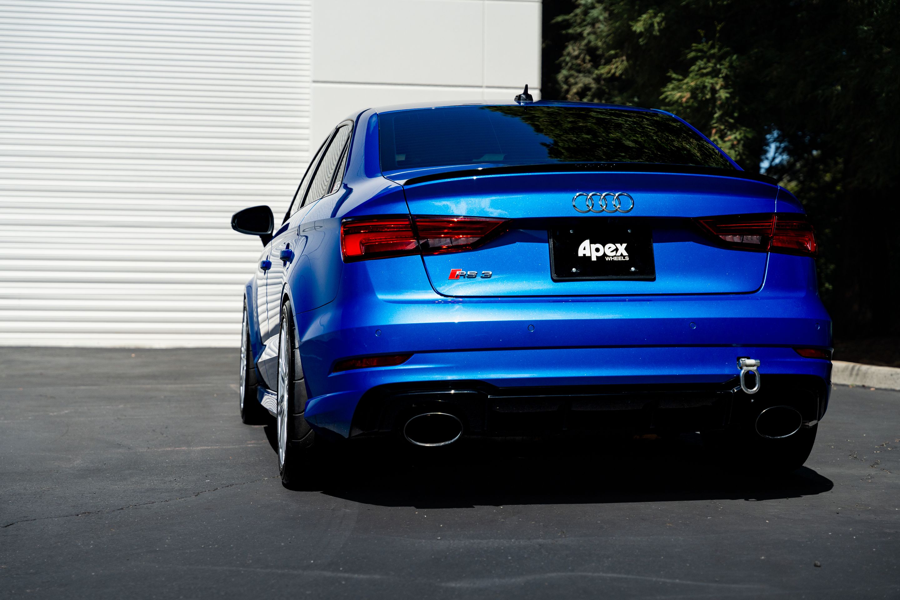 Blue Audi 8V RS 3 with 18" TC-10RT Apex wheels in Race Silver