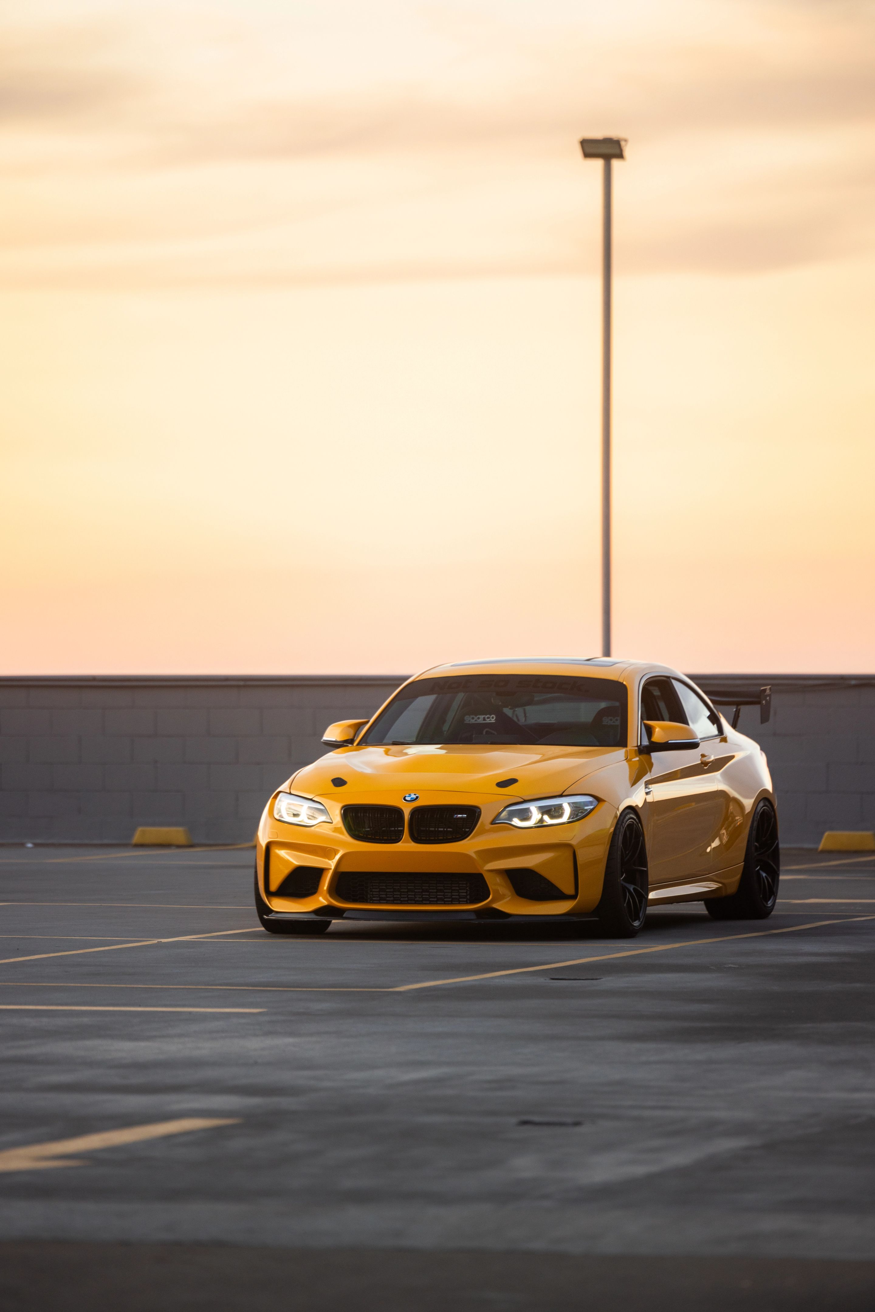 Yellow BMW F87 M2 with 19" VS-5RS Apex wheels in Satin Black