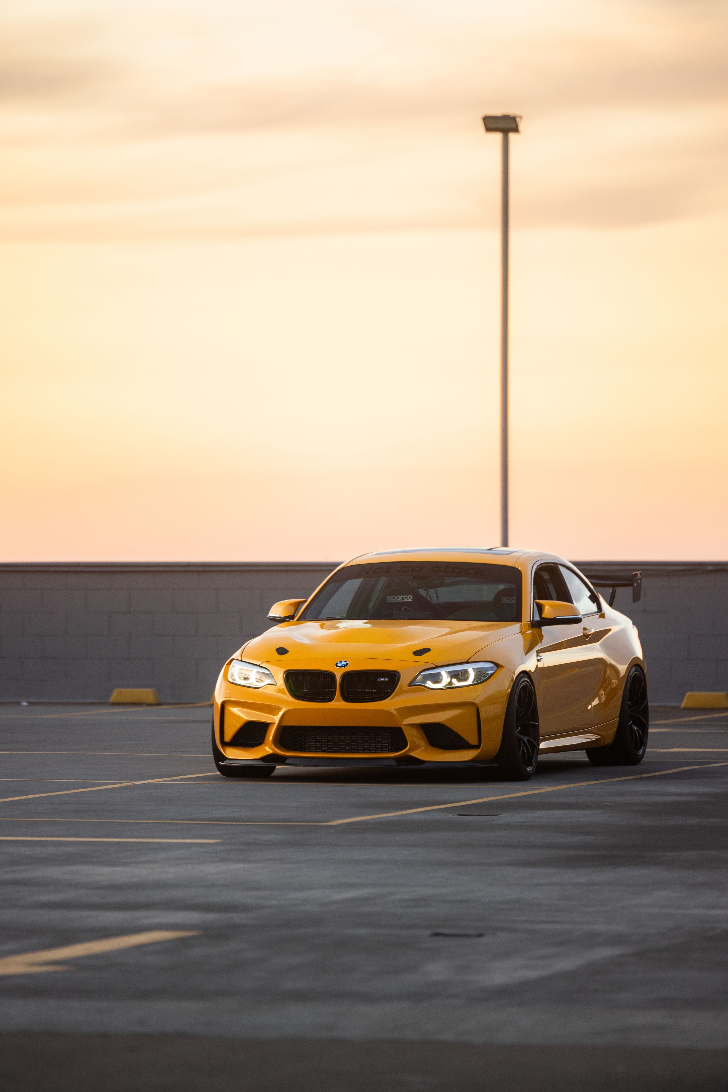 Yellow BMW F87 M2 with 19" VS-5RS Apex wheels in Satin Black