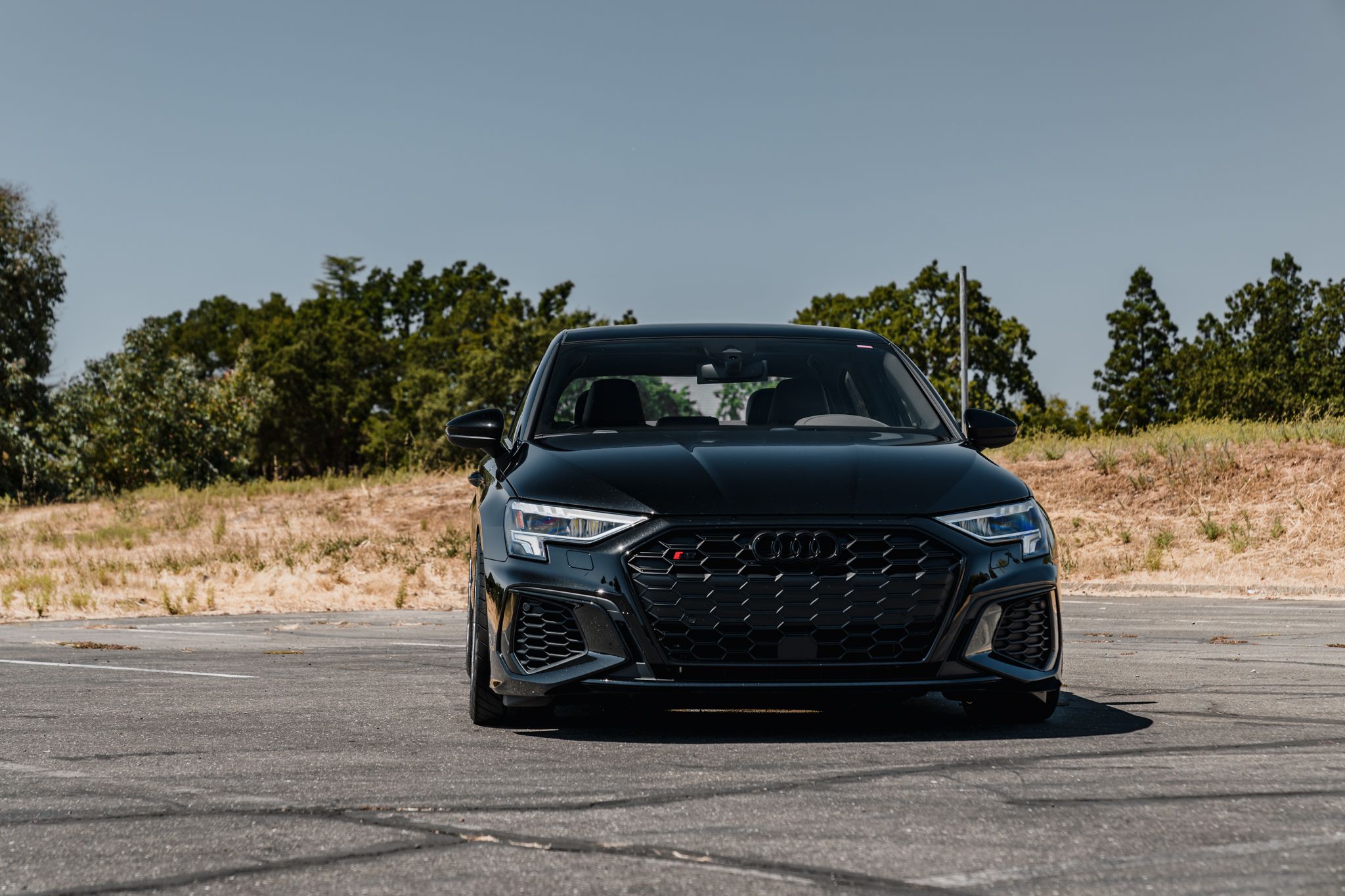 Black Audi 8Y S3 with 17" VS-5RS Apex wheels in Brushed Clear
