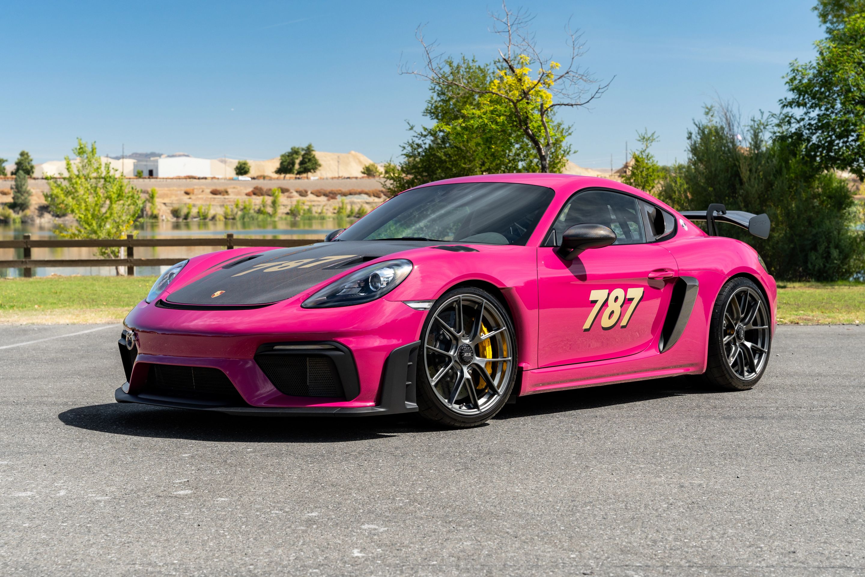 Pink Porsche 718 Cayman GT4 RS with 20" VS-5RS Apex wheels in Anthracite