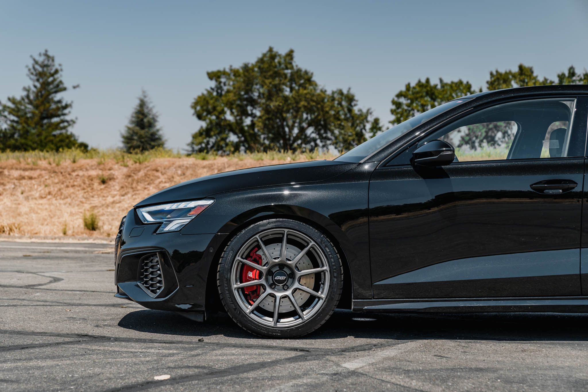 Black Audi 8Y S3 with 18" SM-10 Apex wheels in Anthracite