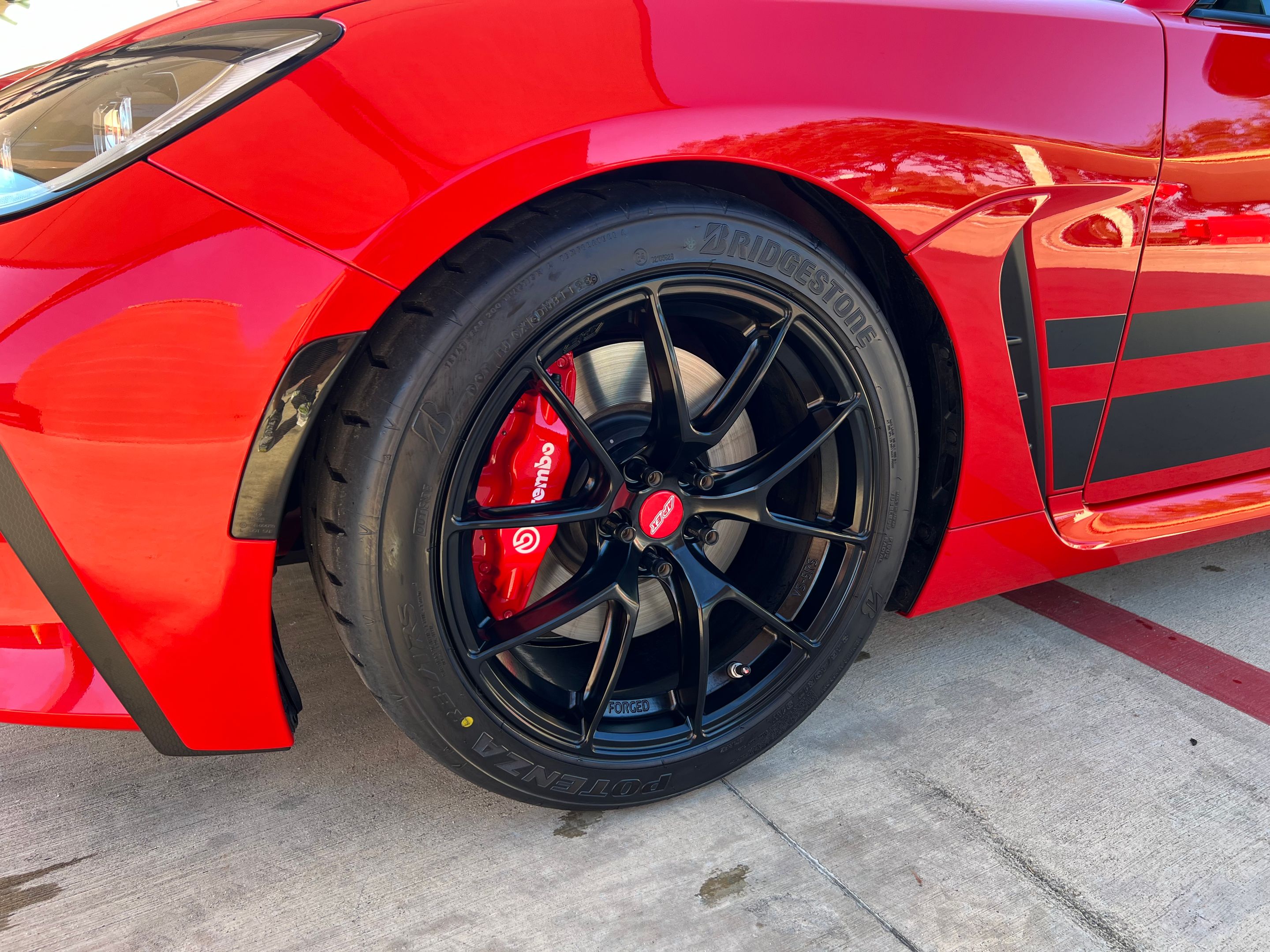 Red Toyota GR86 with 17" VS-5RS Apex wheels in Satin Black