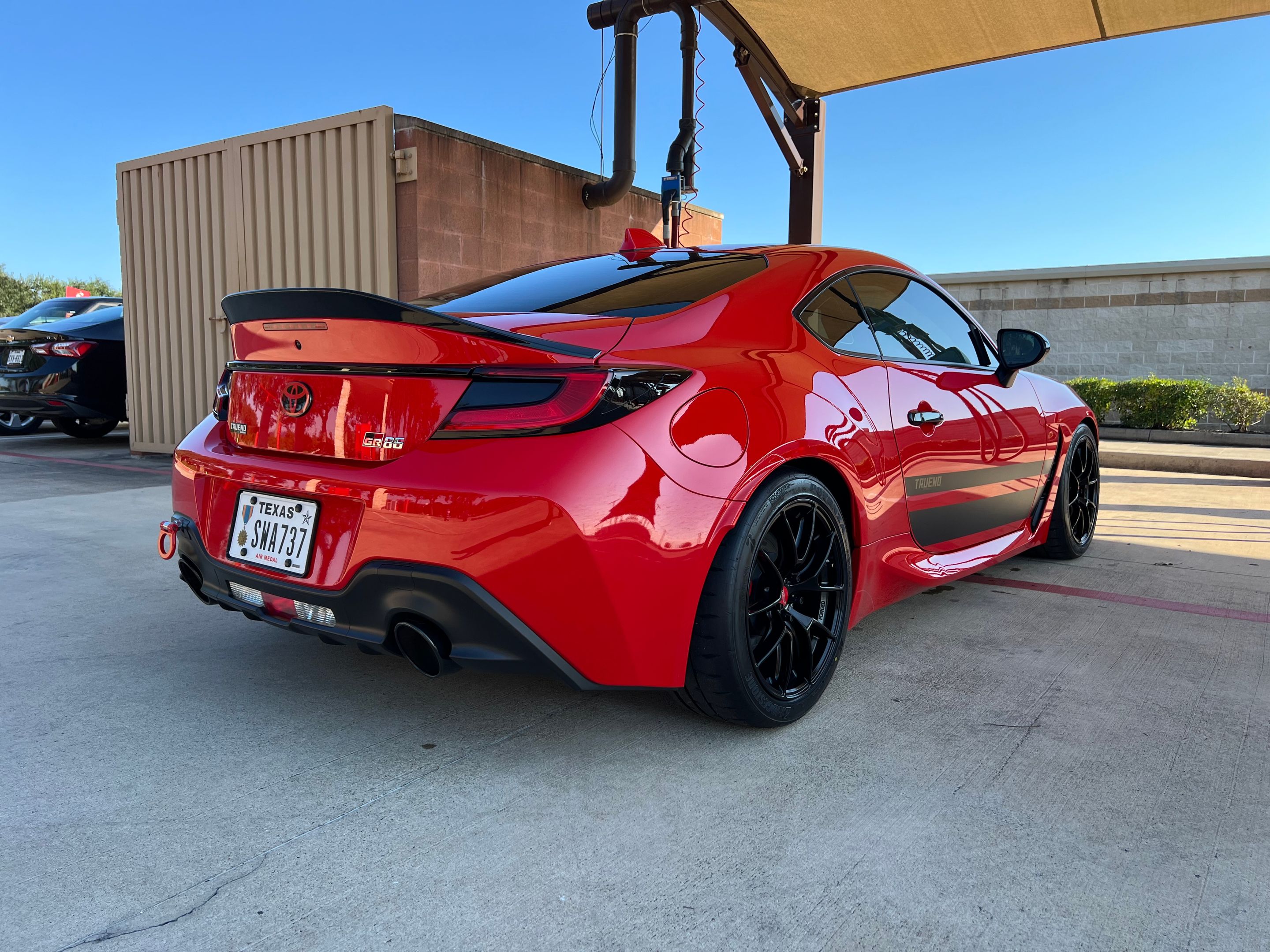 Red Toyota GR86 with 17" VS-5RS Apex wheels in Satin Black
