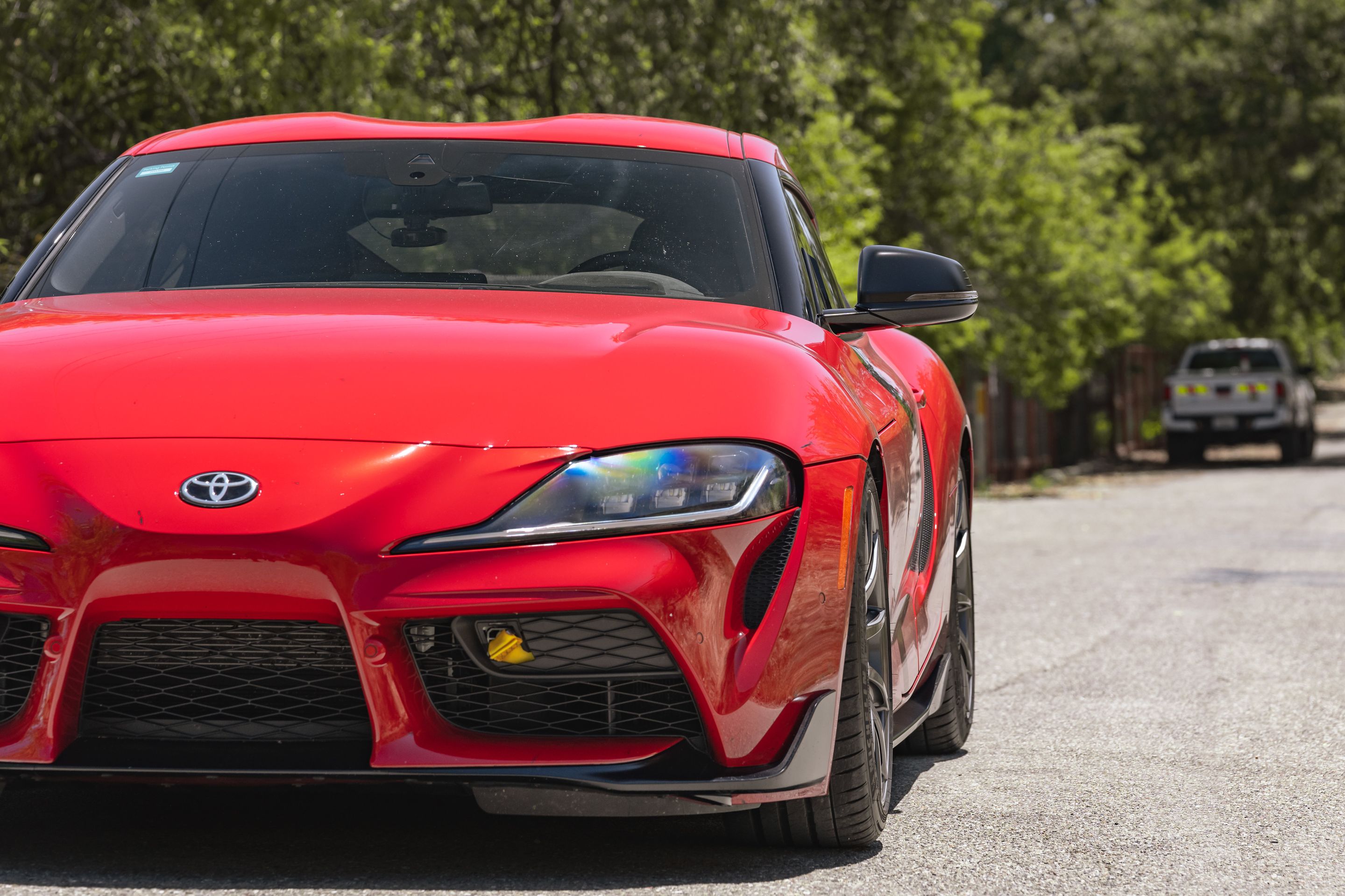 Red Toyota GR Supra with 19" SM-10 Apex wheels in Anthracite