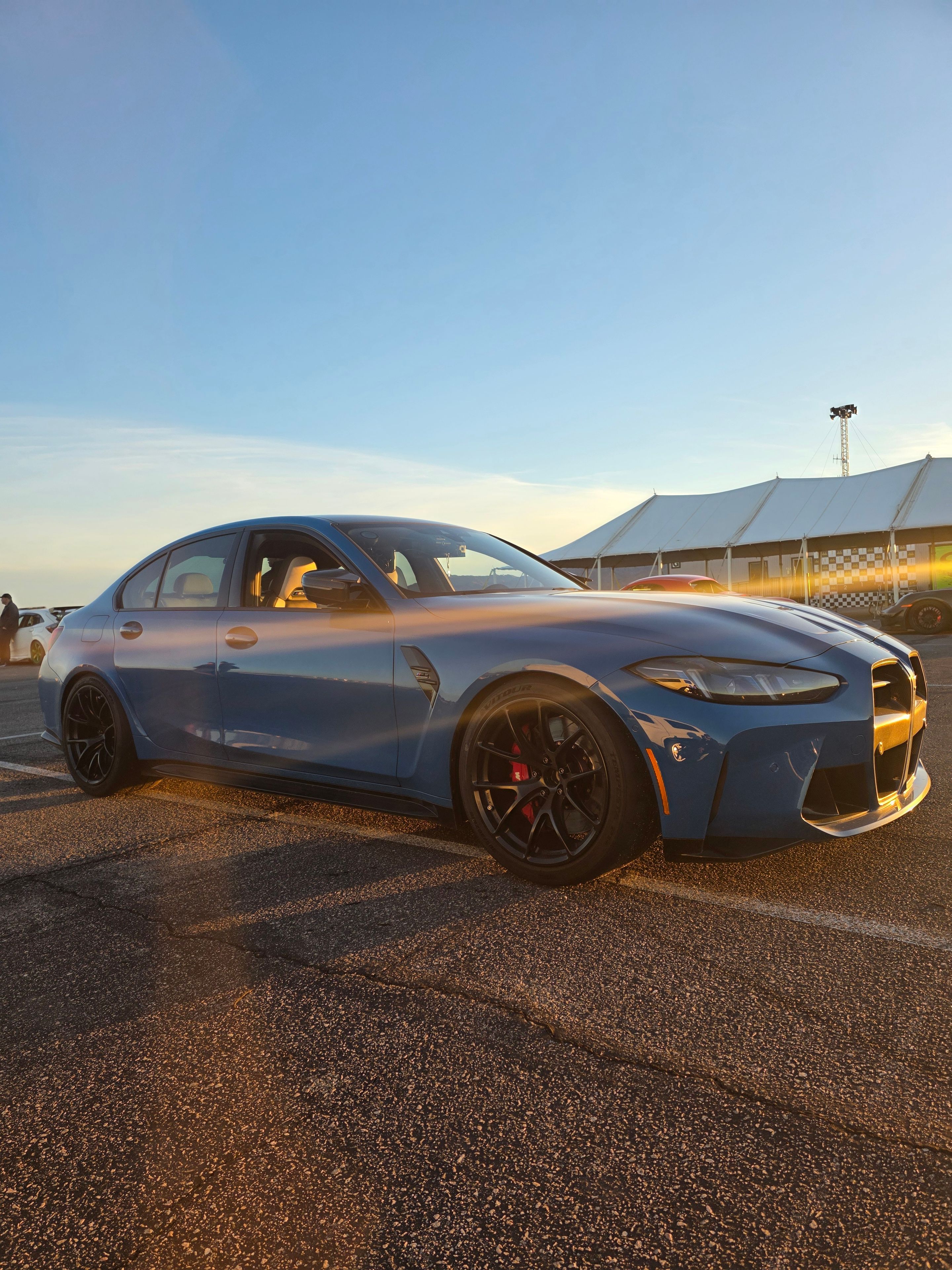 Blue BMW G80 M3 with 19" VS-5RE Apex wheels in Satin Black