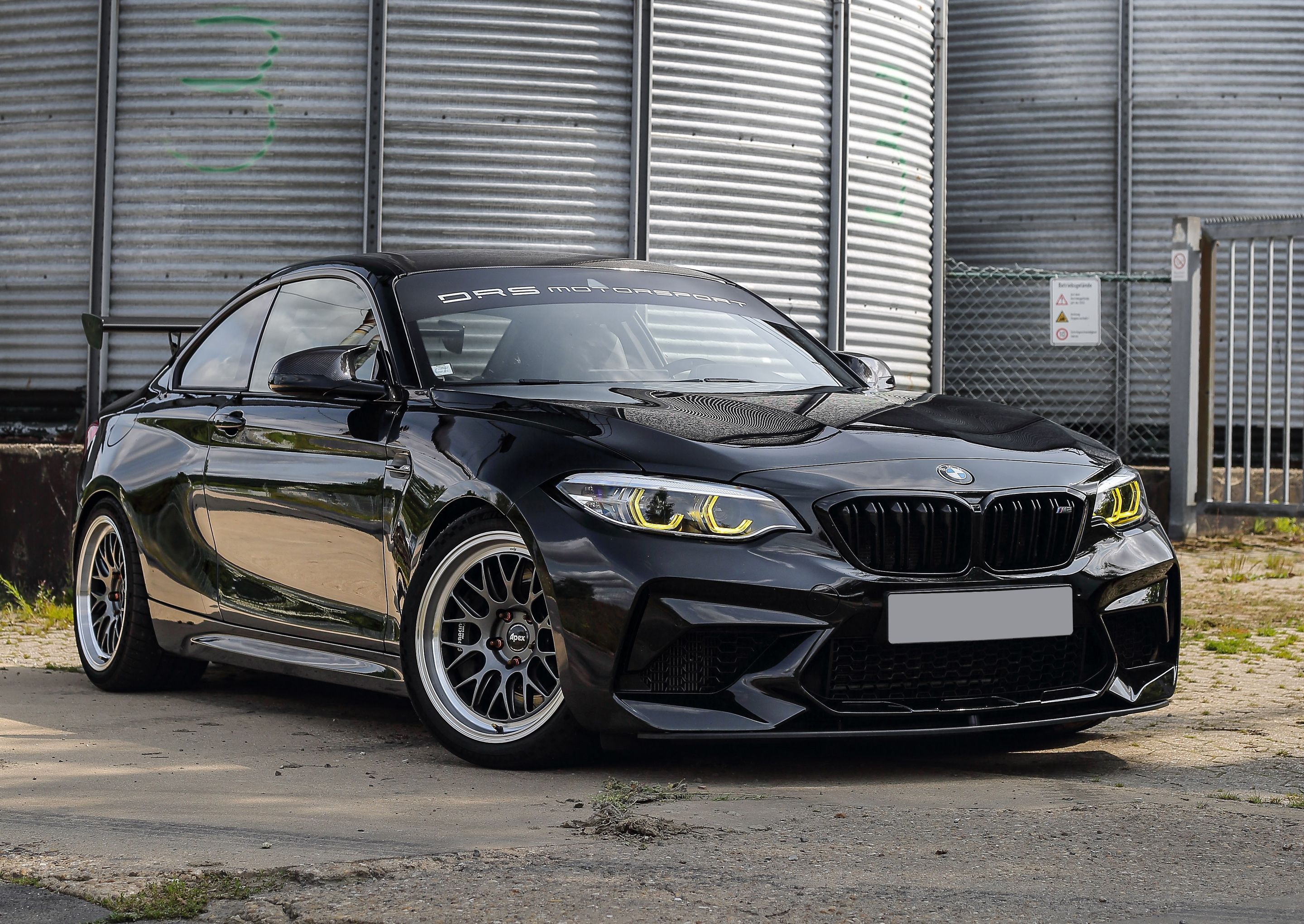 Black BMW F87 M2 with 18" ML-10RT Apex wheels in Machined Lip Anthracite