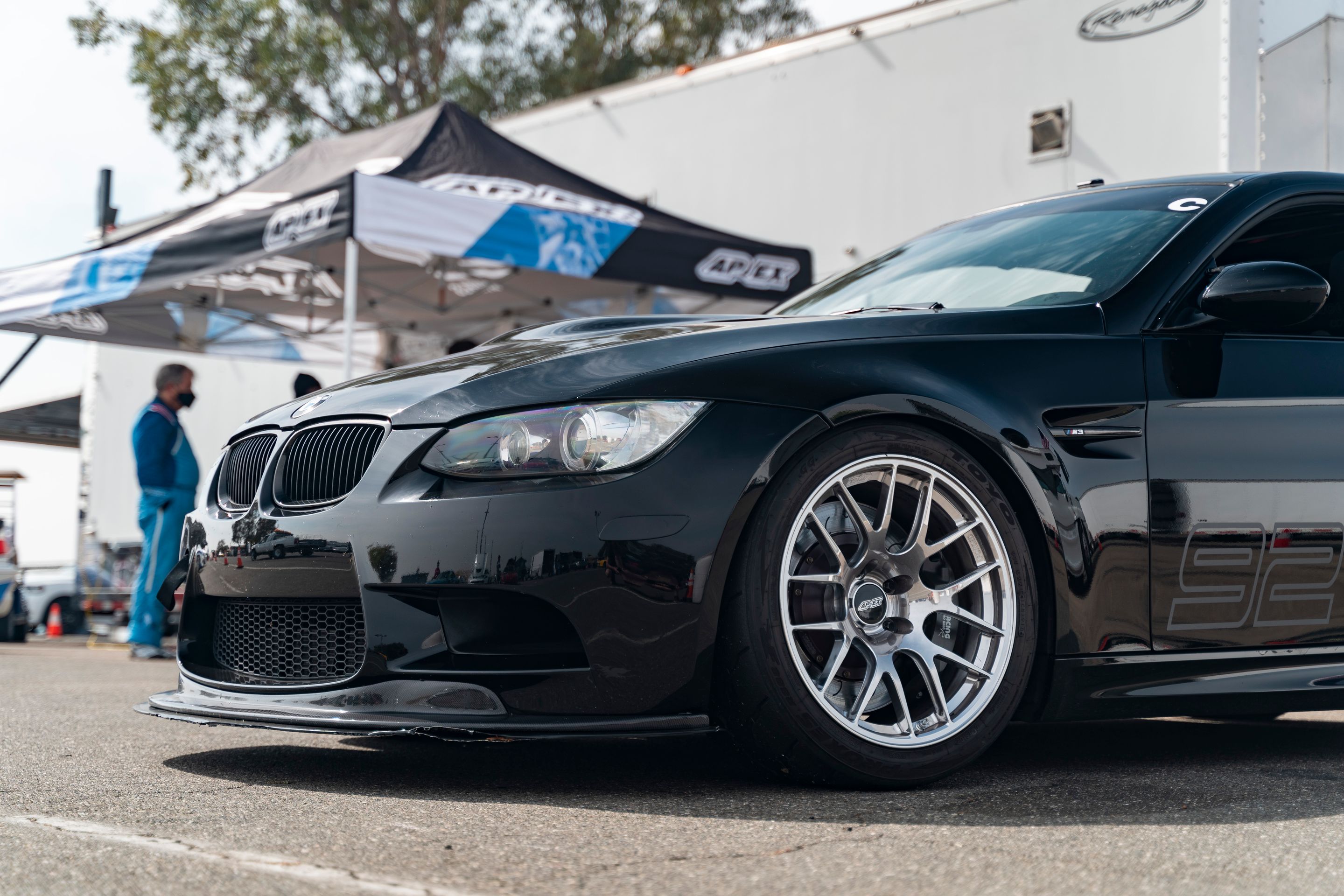 Black BMW E92 Coupe M3 with 18" EC-7R Apex wheels in Brushed Clear