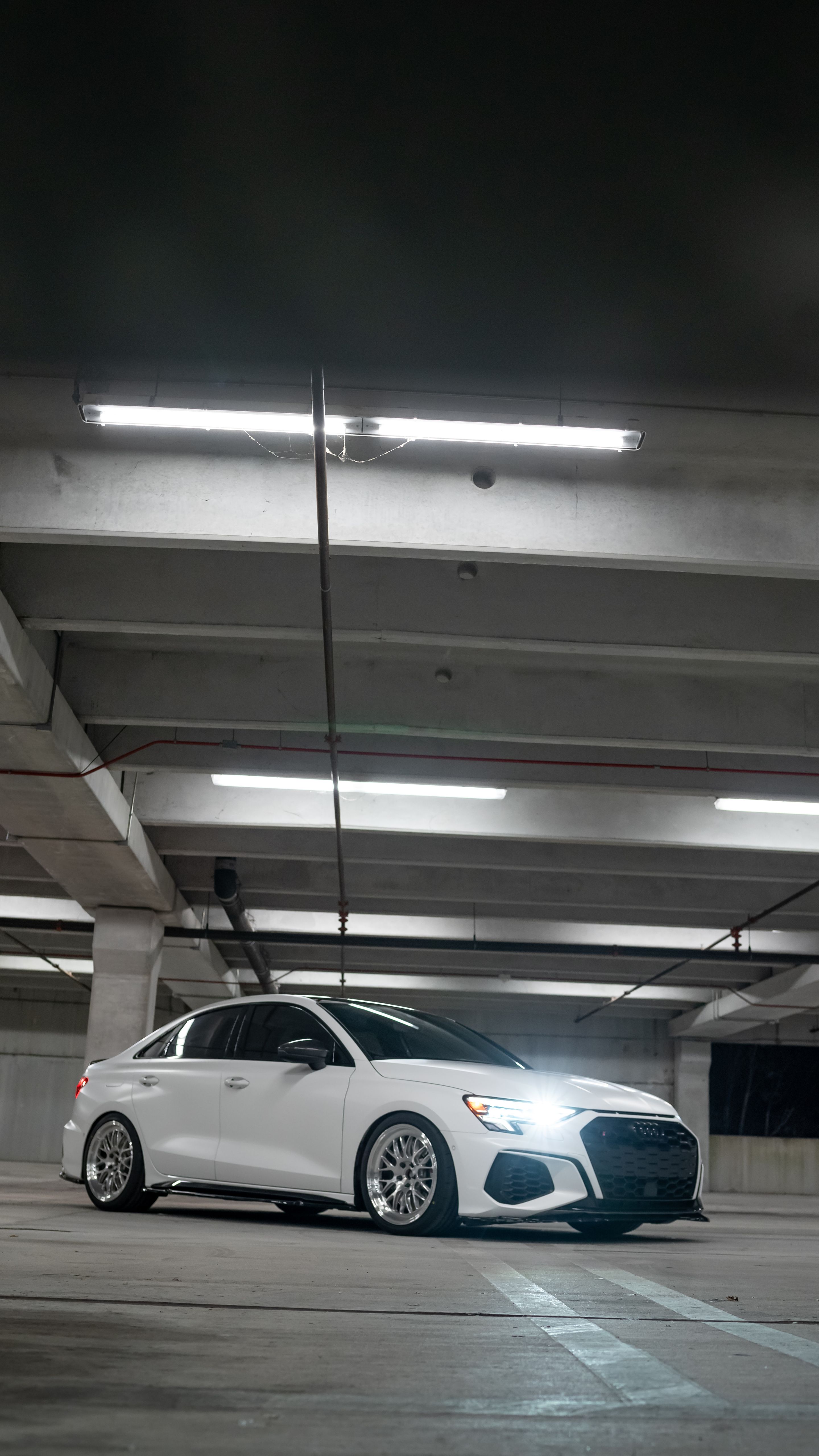White Audi 8Y S3 with 18" ML-10RT Apex wheels in Machined Lip Brushed Clear