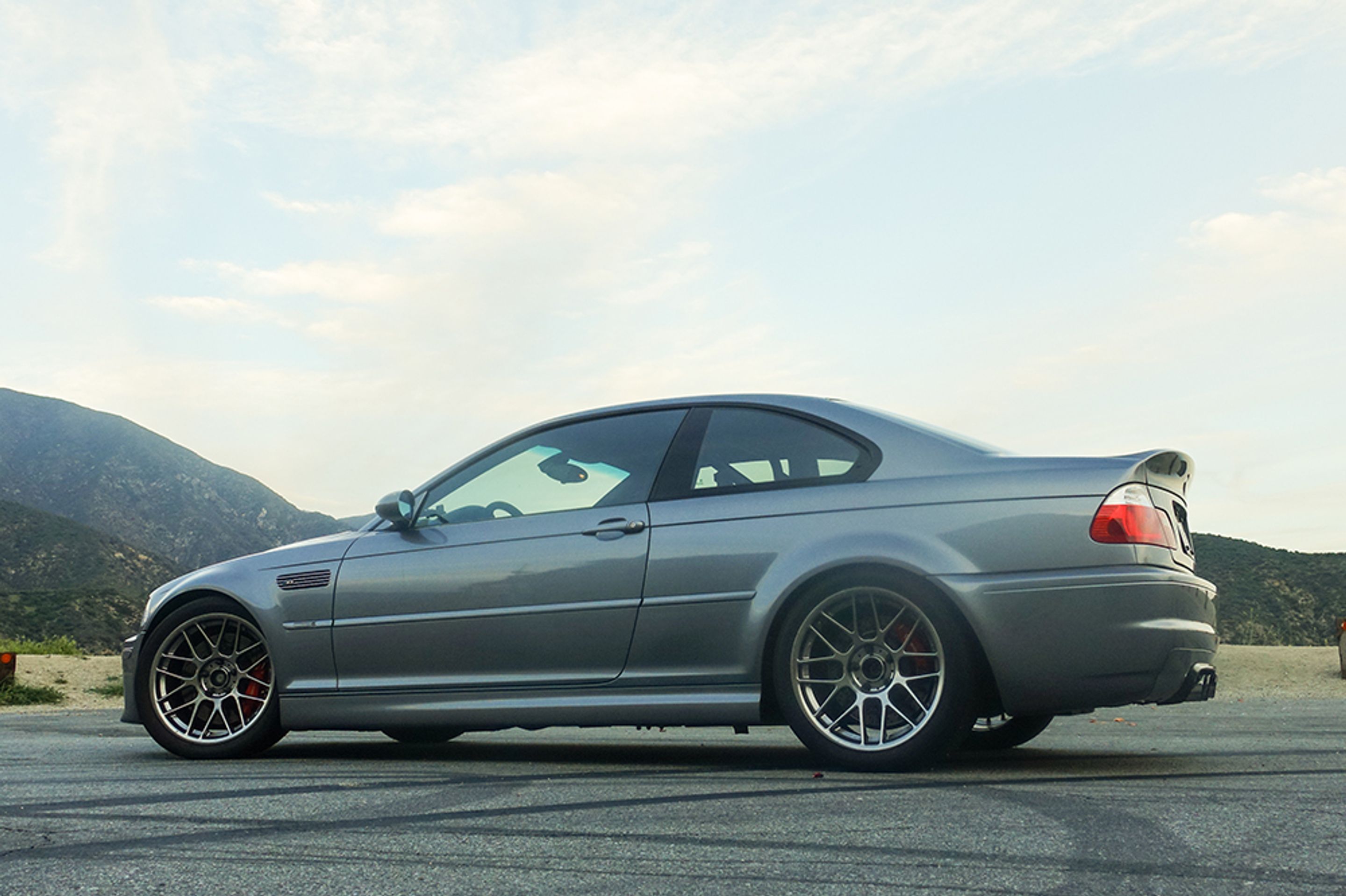 Grey BMW E46 M3 with 18" ARC-8 Apex wheels in Hyper Black