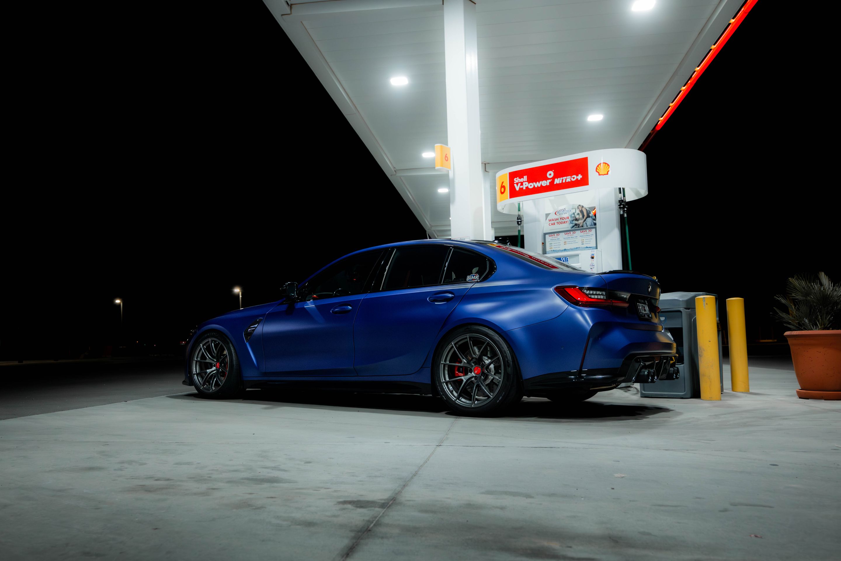 Blue BMW G80 M3 with 19" VS-5RS Apex wheels in Anthracite