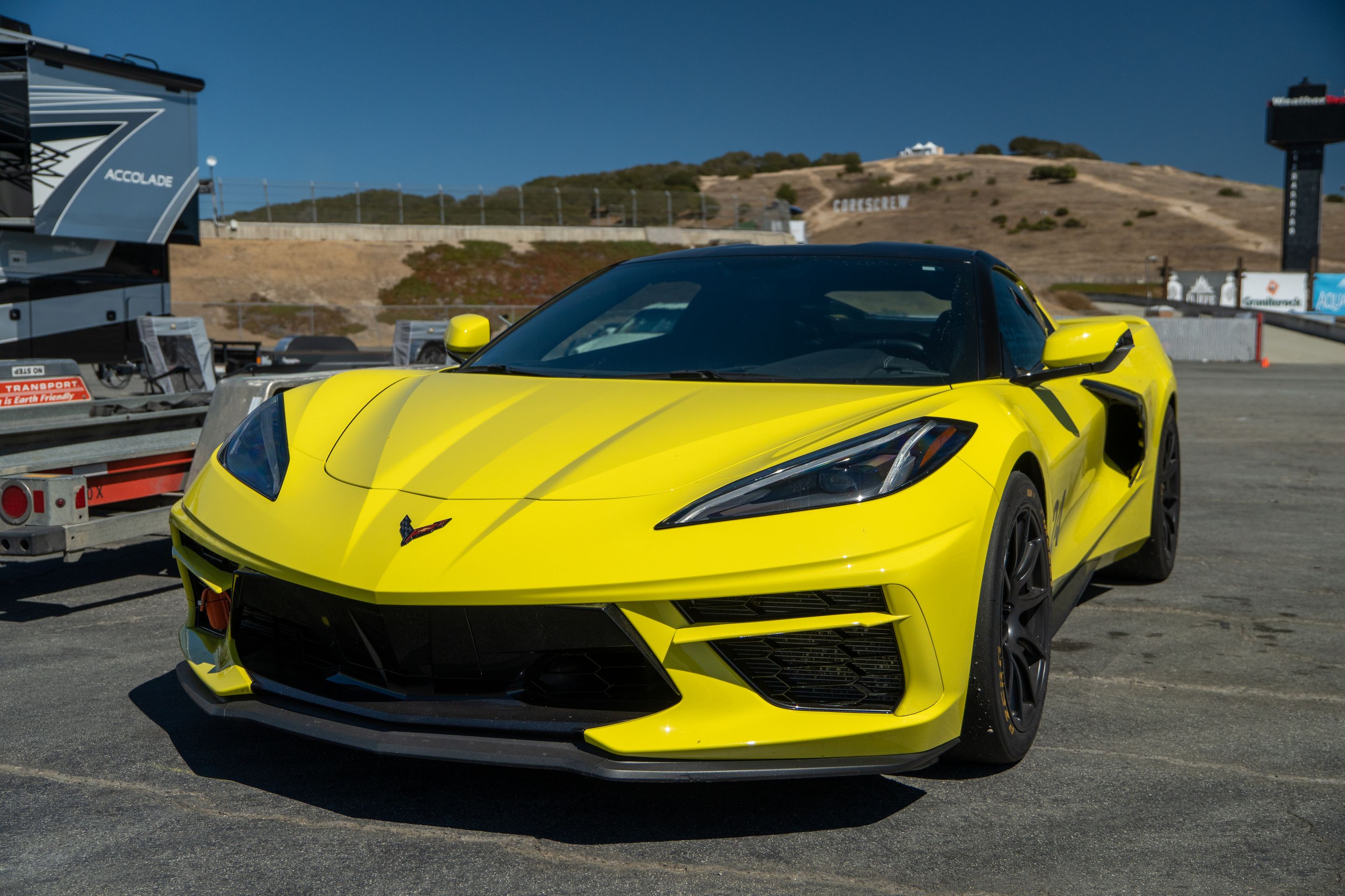 Yellow Chevrolet C8 Corvette Stingray/Z51 with 18"/19" SM-10 Apex wheels in Satin Black