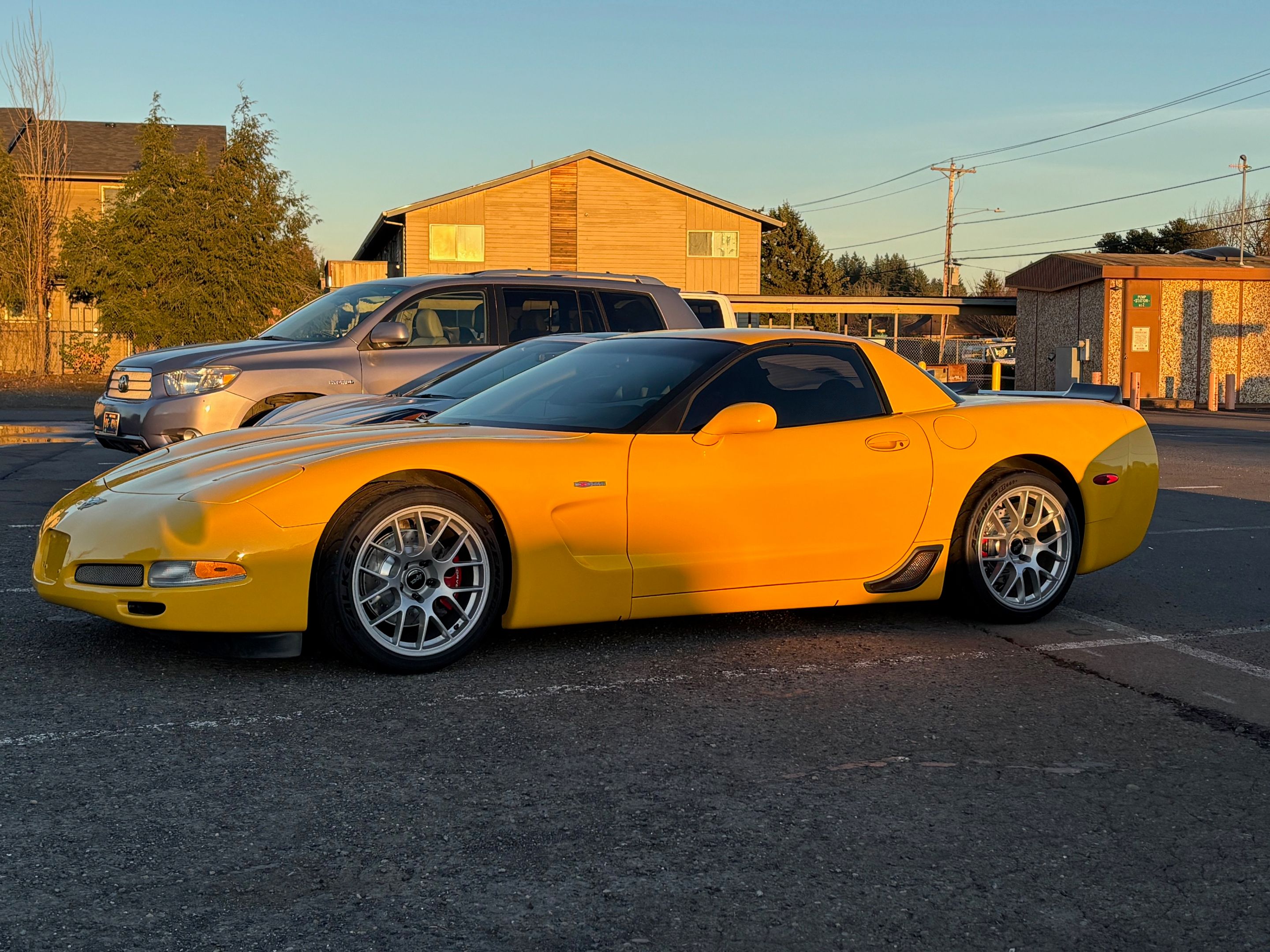Yellow Chevrolet C5 Corvette Z06 with 18" EC-7 Apex wheels in Race Silver