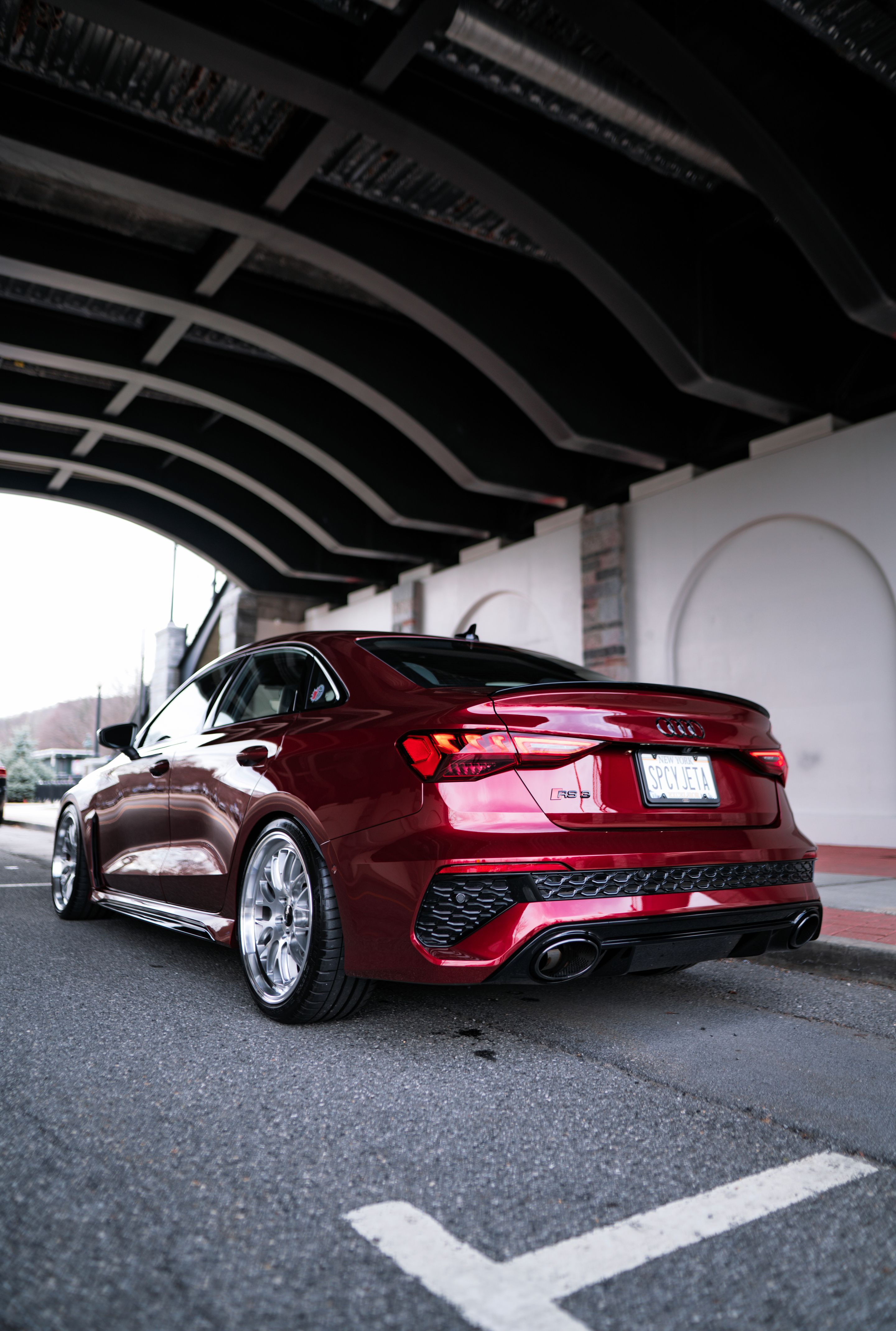 Red Audi 8Y RS 3 with 19" ML-10RT Apex wheels in Machined Lip Brushed Clear