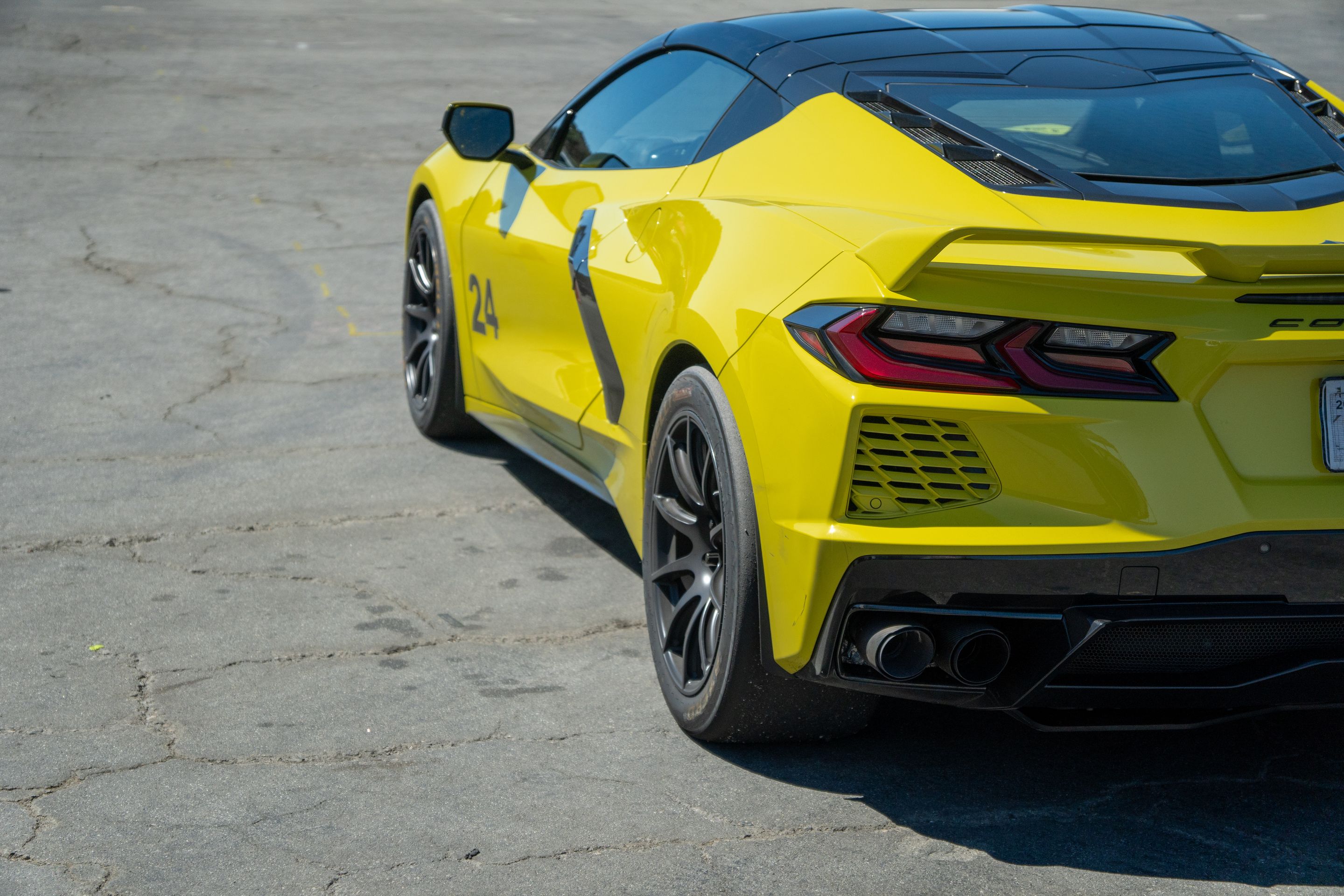 Yellow Chevrolet C8 Corvette Stingray/Z51 with 18"/19" SM-10 Apex wheels in Satin Black