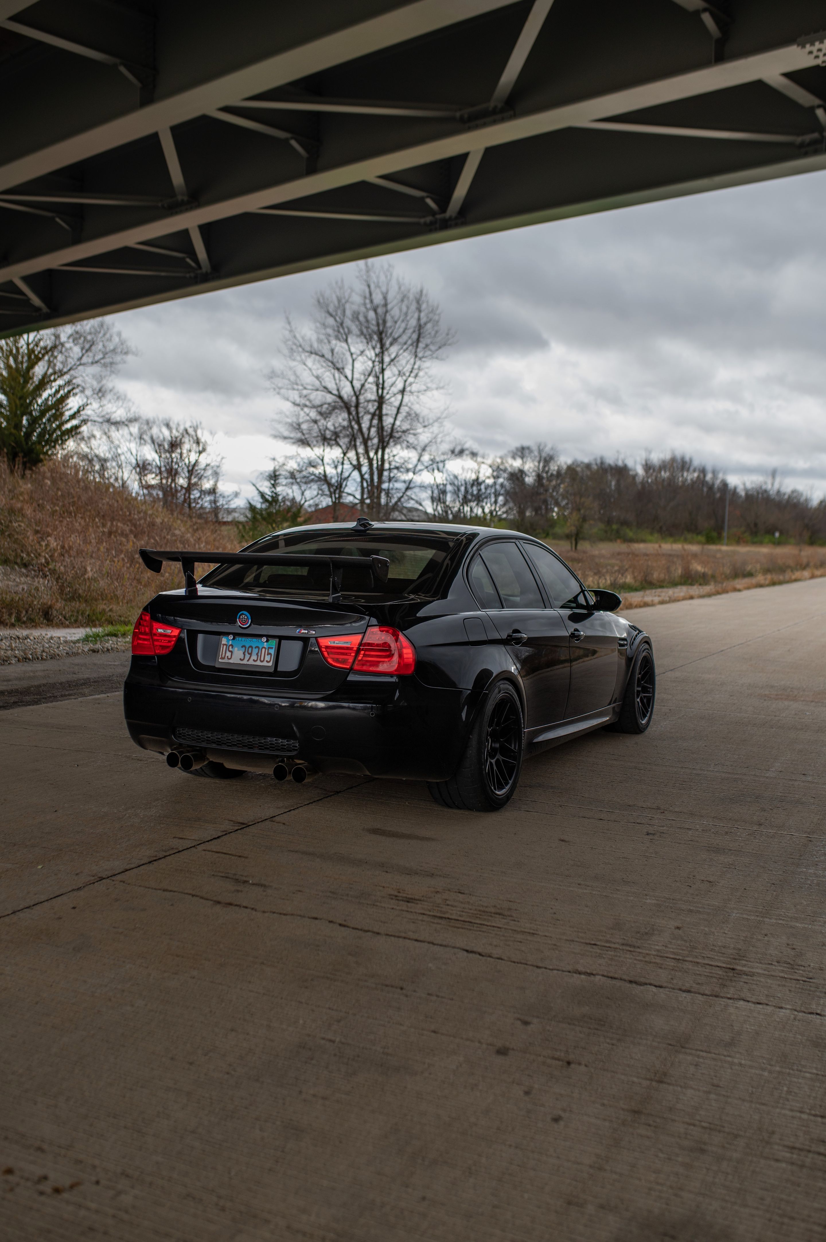 Black BMW E90 Sedan M3 with 18" ARC-8 Apex wheels in Satin Black
