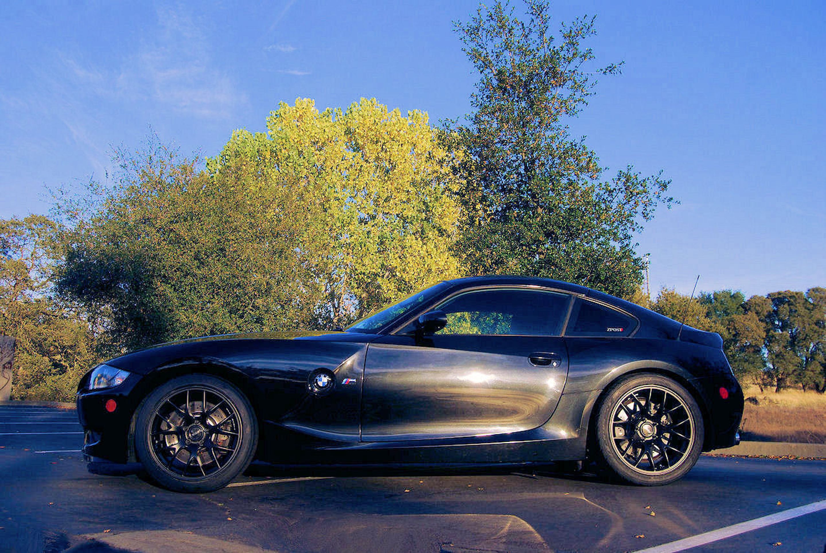 Black BMW E86 Coupe Z4 M with 18" EC-7 Apex wheels in Satin Black