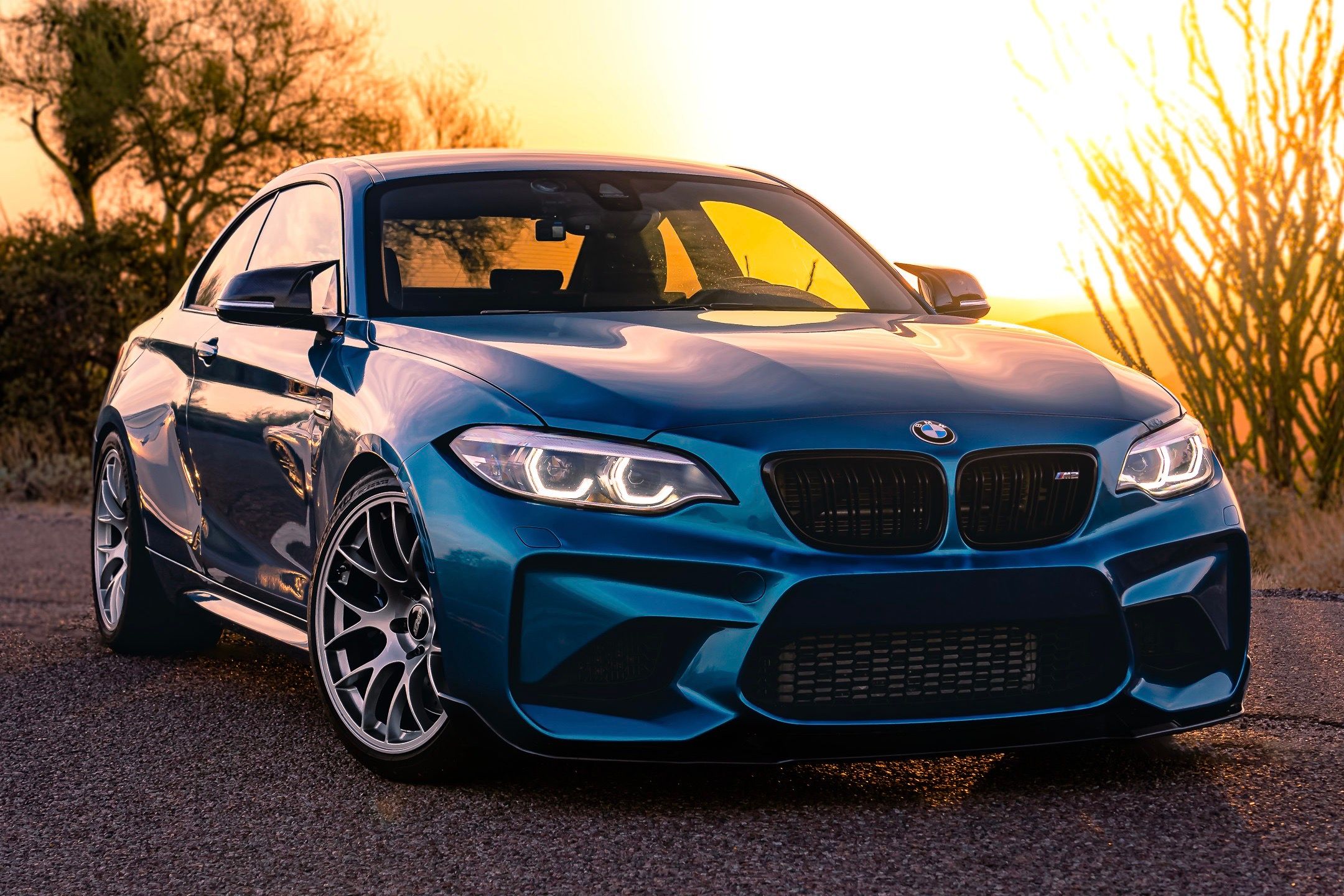 Blue BMW F87 M2 with 19" EC-7 Apex wheels in Race Silver