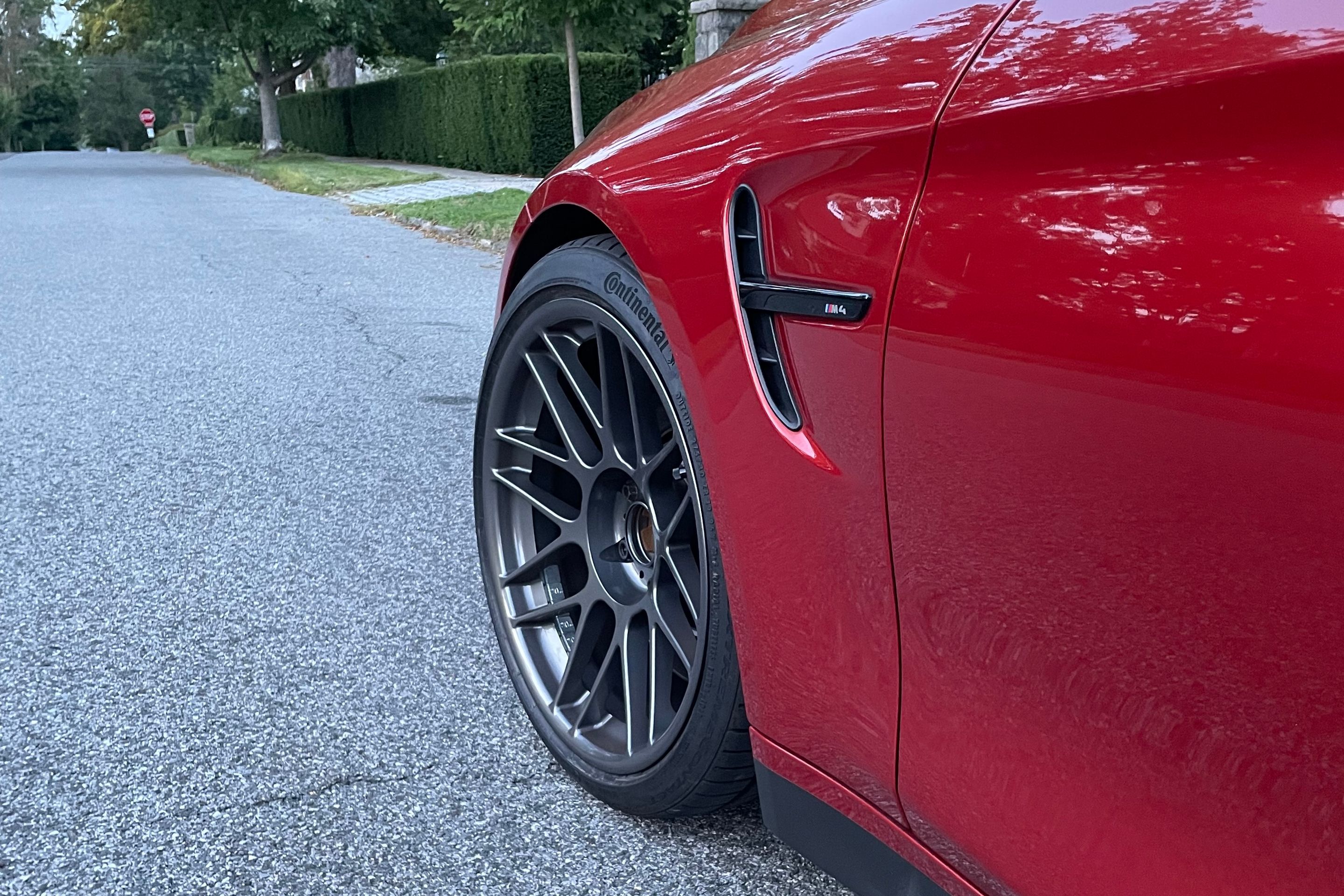 Red BMW F82 Coupe M4 with 19" ARC-8 Apex wheels in Anthracite