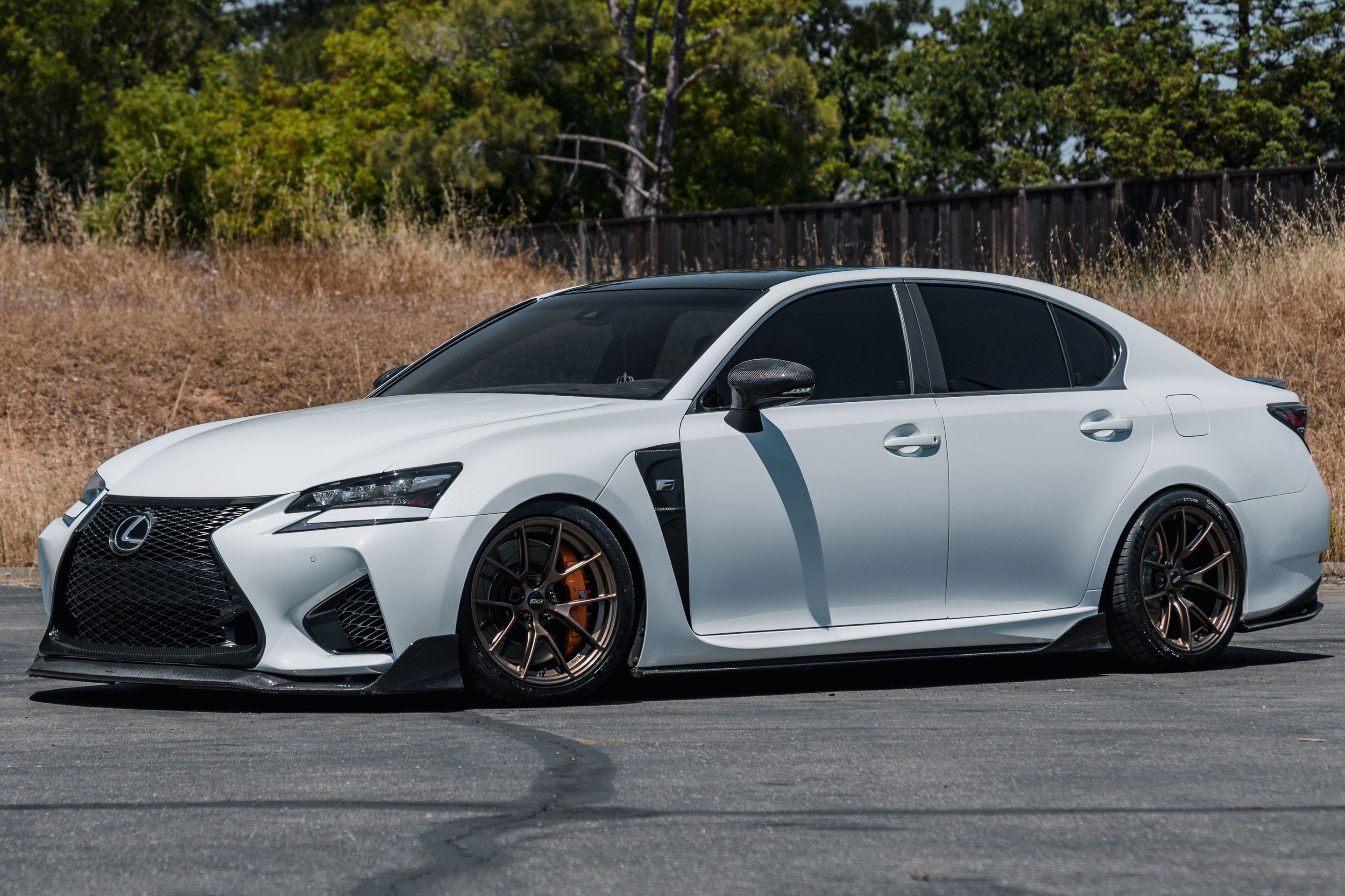 White Lexus URL10 GS-F with 18" VS-5RS Apex wheels in Satin Bronze