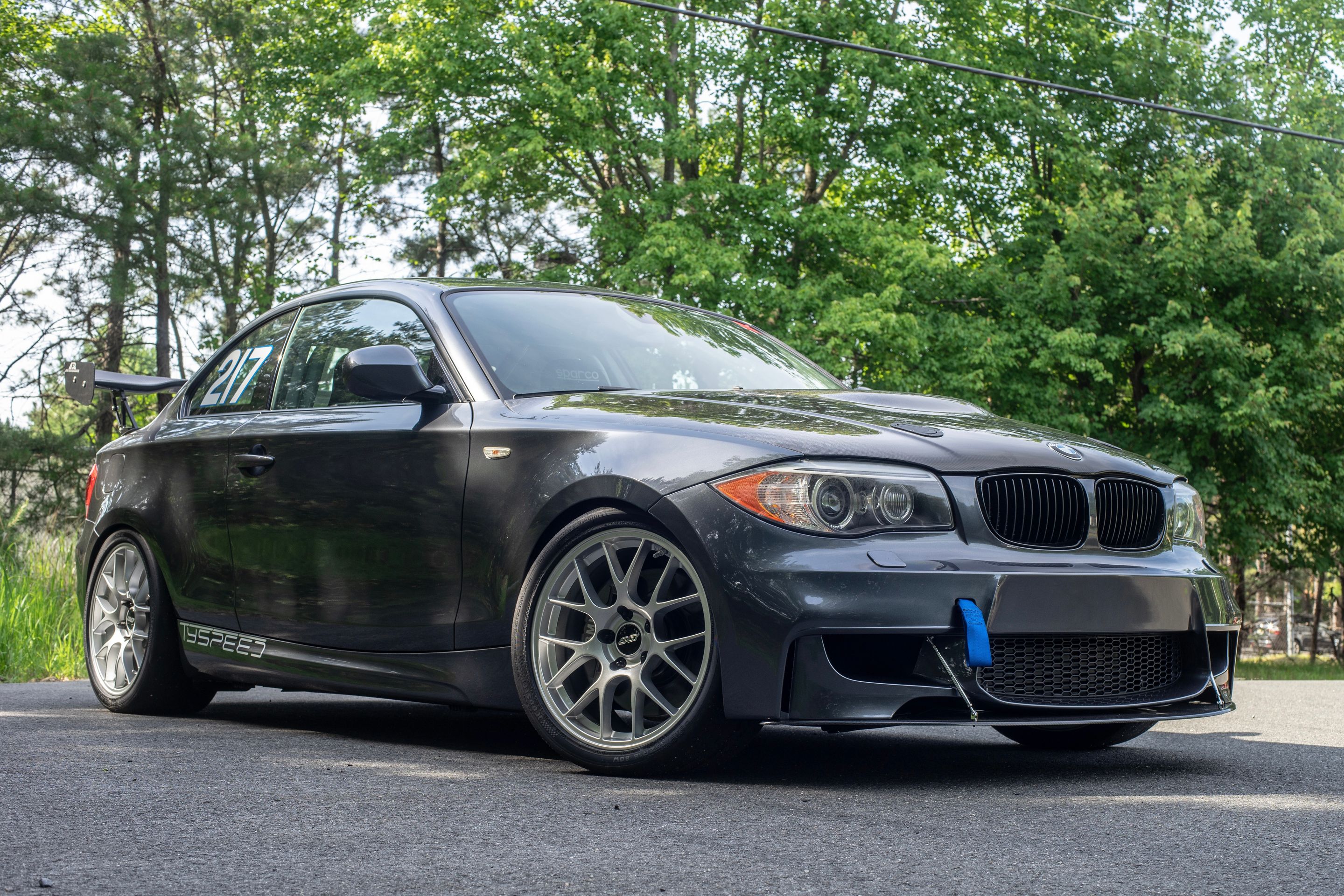 Grey BMW E82 Coupe 1 Series with 18" EC-7 Apex wheels in Race Silver